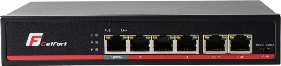 SWITCH POE GETFORT 4+2 Gigabit Ethernet 65W