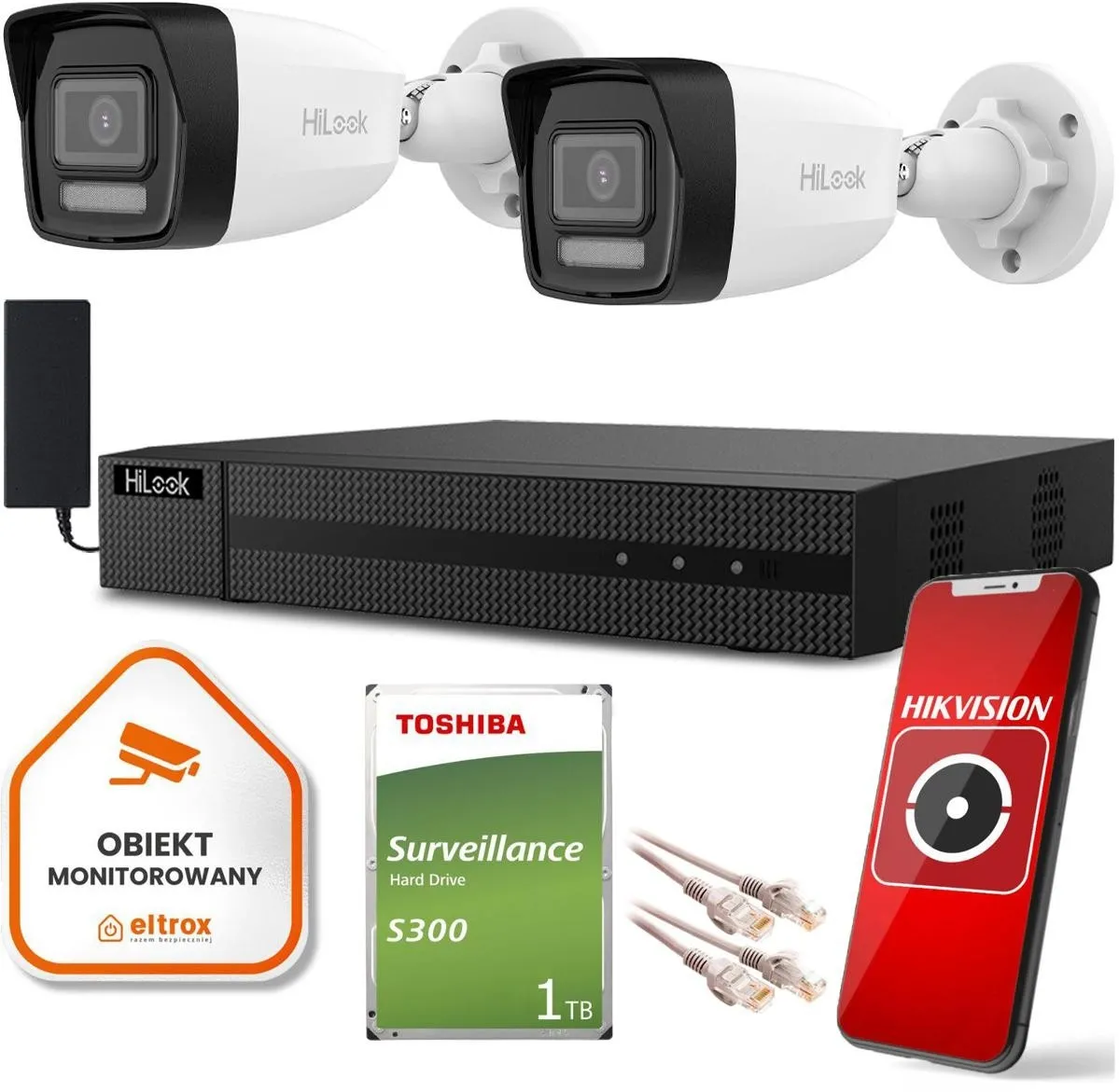 Zestaw monitoringu Hilook by Hikvision 2 kamer IP IPCAM-B2-30DL 1TB dysk