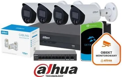 Zestaw monitoringu IP DAHUA 4 kamer IPC-HFW2849S-S-IL-0280B 8Mpx z rejestratorem 4ch