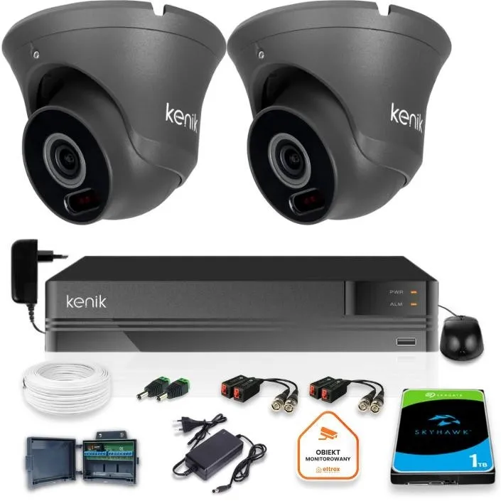 Zestaw monitoringu Kenik 2 Kamery 2MPx Rejestrator 5w1 1TB