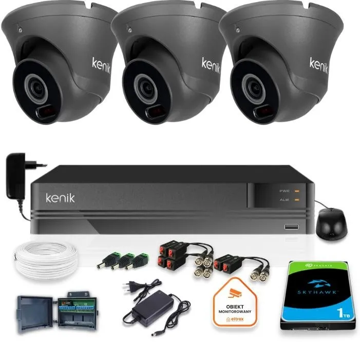 Zestaw monitoringu Kenik 3 Kamery 2MPx Rejestrator 5w1 1TB
