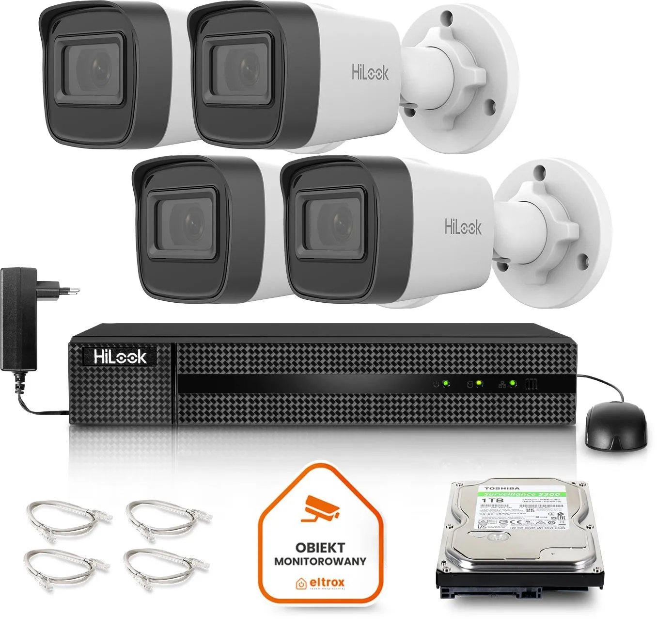 Zestaw monitoringu Hilook by Hikvision 4 kamer IP IPCAM-B2-P Full HD PoE
