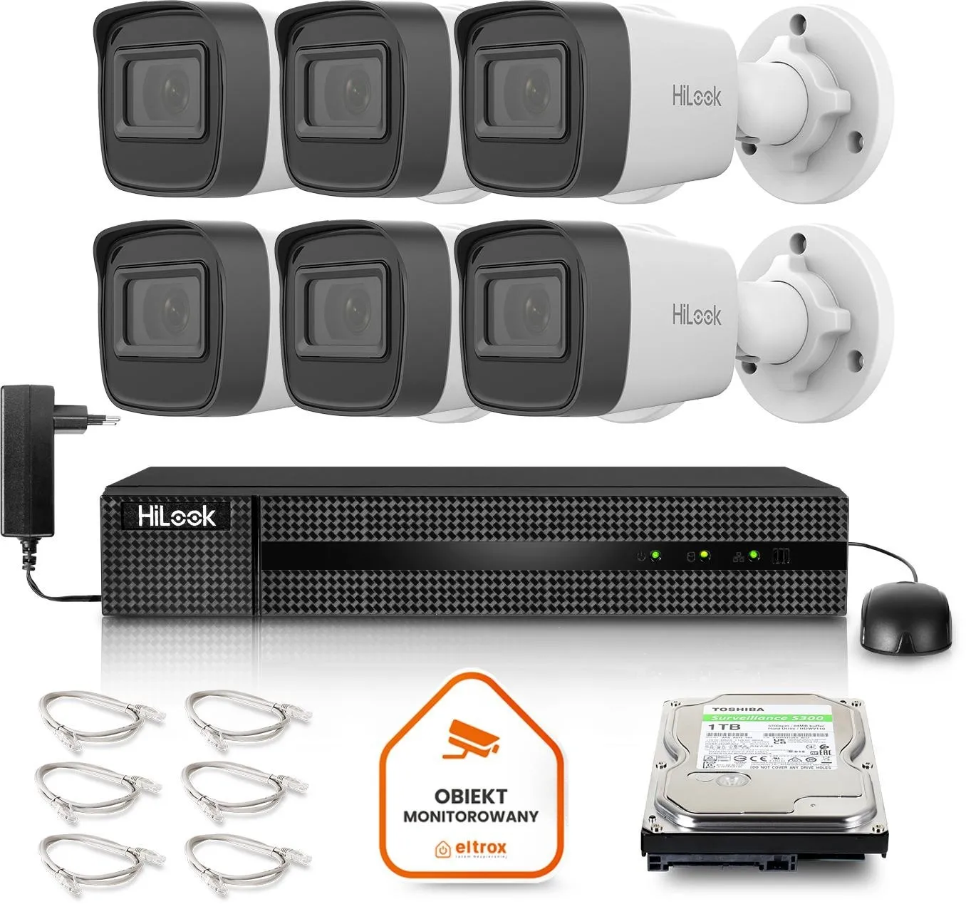 Zestaw monitoringu Hilook by Hikvision 6 kamer IP IPCAM-B2-P Full HD PoE