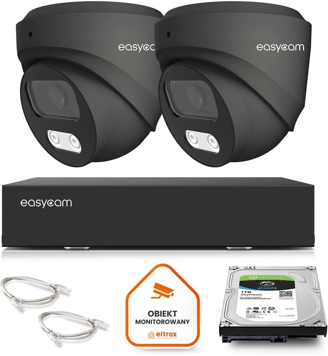Zestaw do monitoringu IP Easycam 2 kamery EC-IP-D8MP30DL-G 8MPx POE