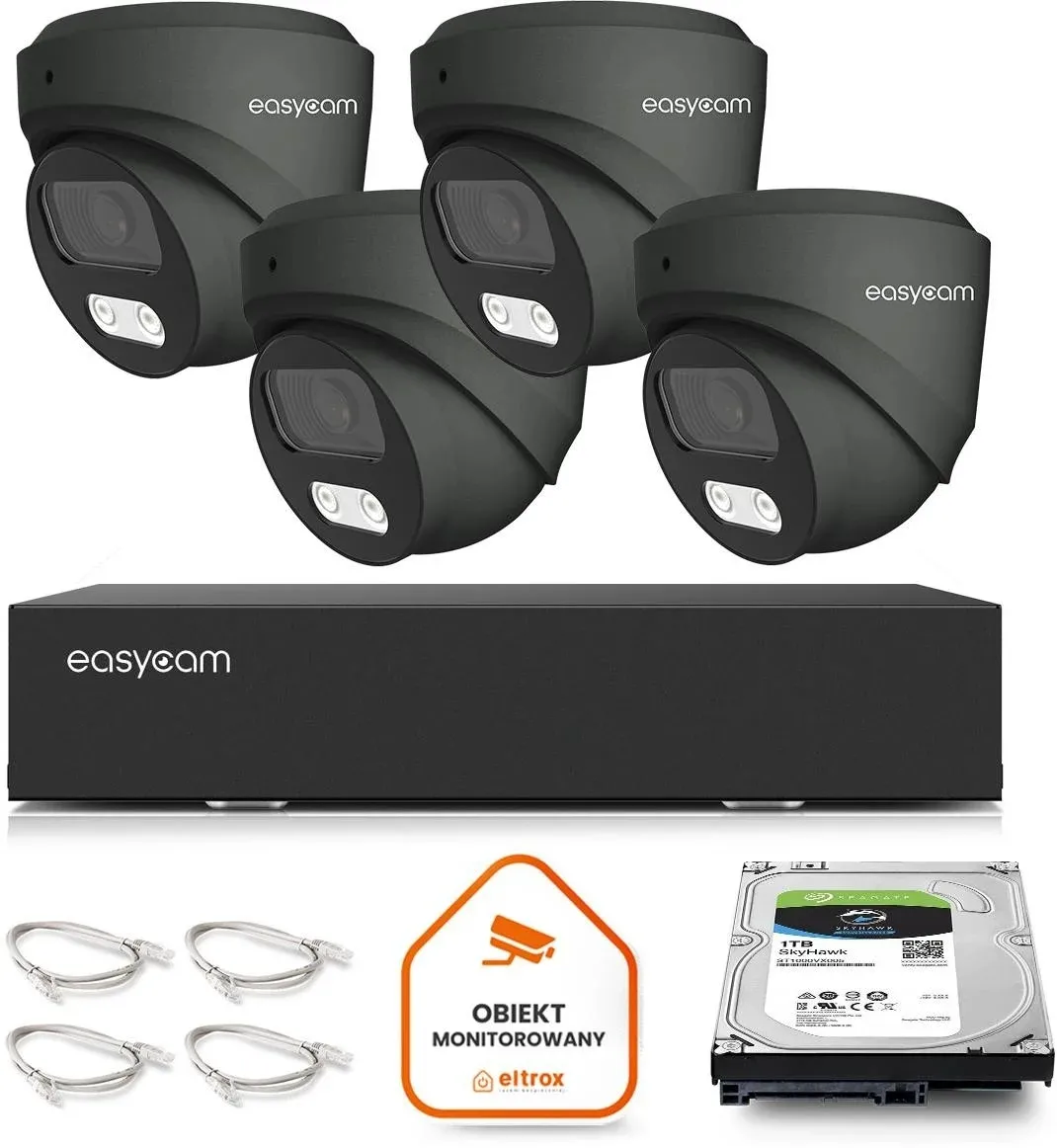 Zestaw do monitoringu IP Easycam 4 kamery EC-IP-D8MP30DL-G 8MPx POE