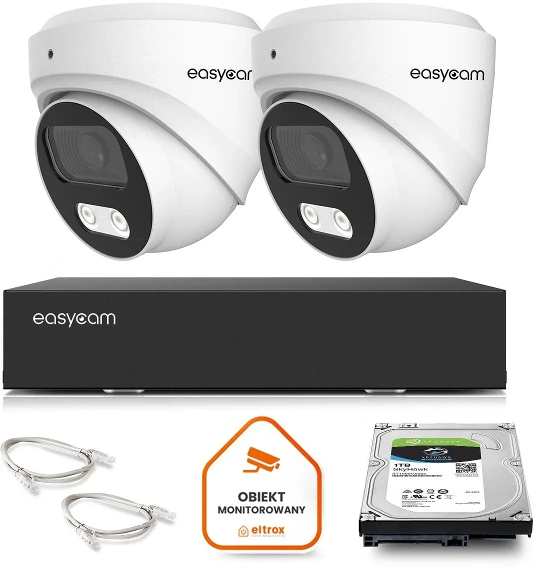 Zestaw do monitoringu IP Easycam 2 kamery EC-IP-D8MP30DL-W 8MPx POE