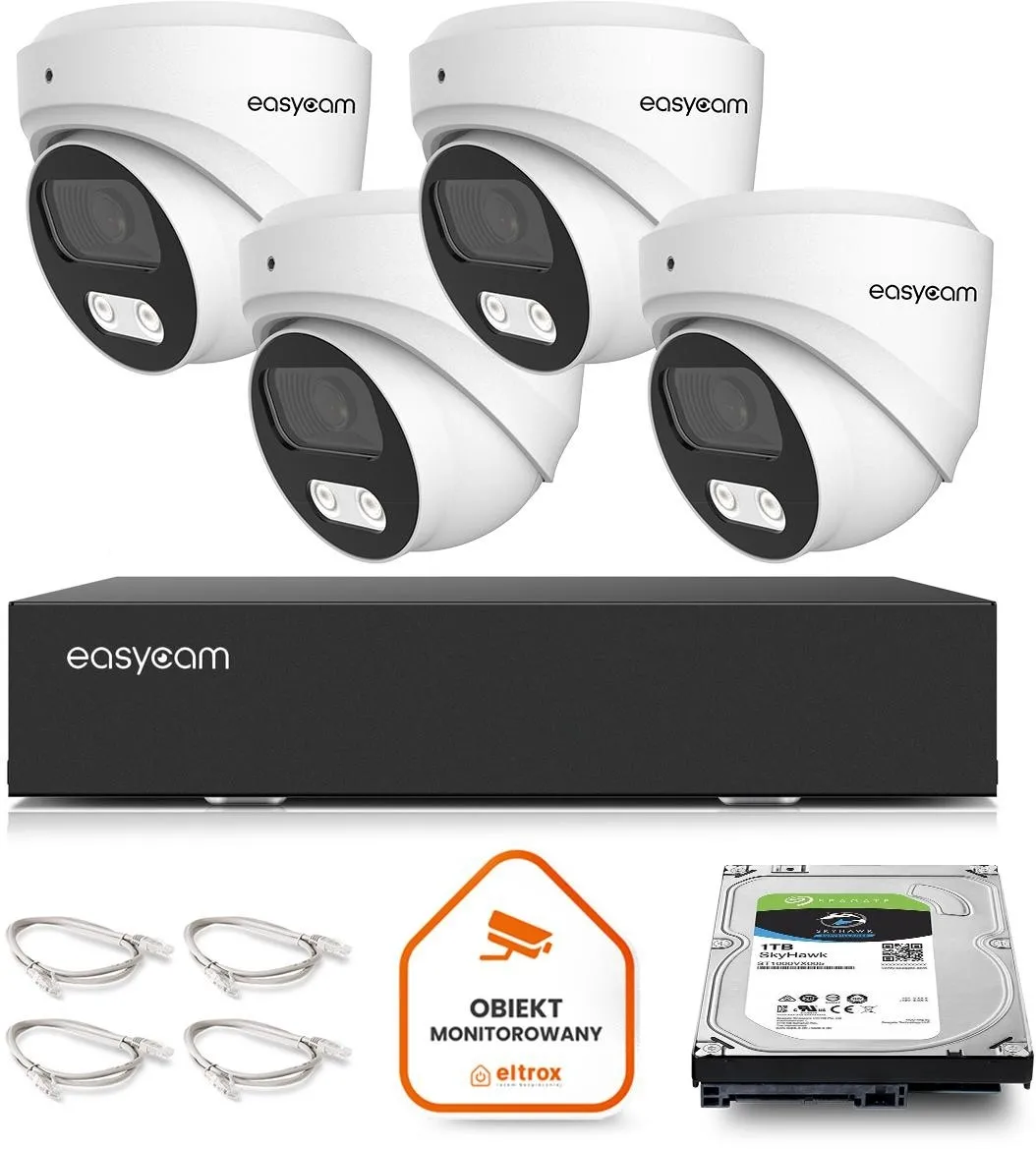 Zestaw do monitoringu IP Easycam 4 kamery z POE EC-IP-D5MP30DL-W 5MPx