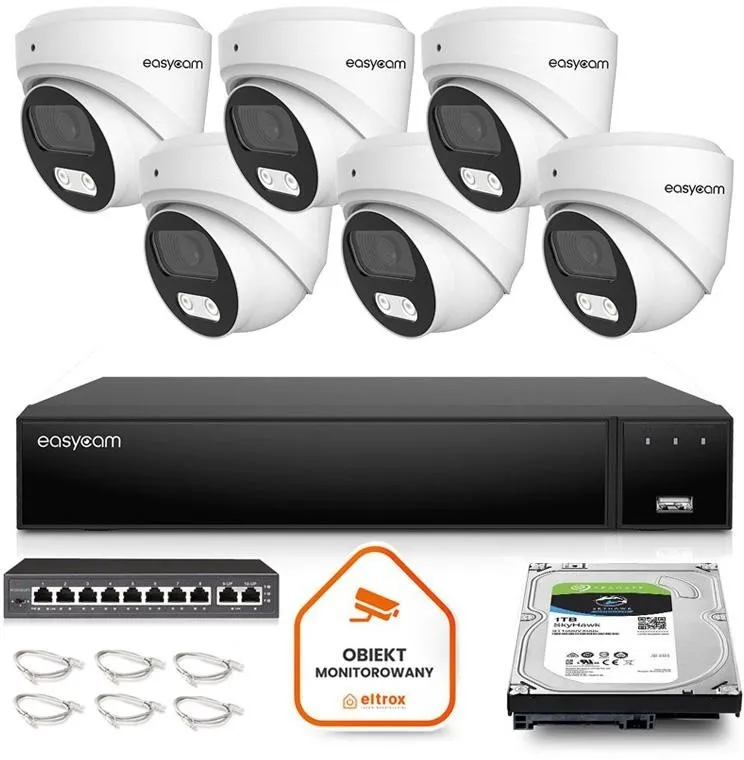 Zestaw do monitoringu IP Easycam 6 kamer z POE EC-IP-D5MP30DL-W 5MPx IR LED