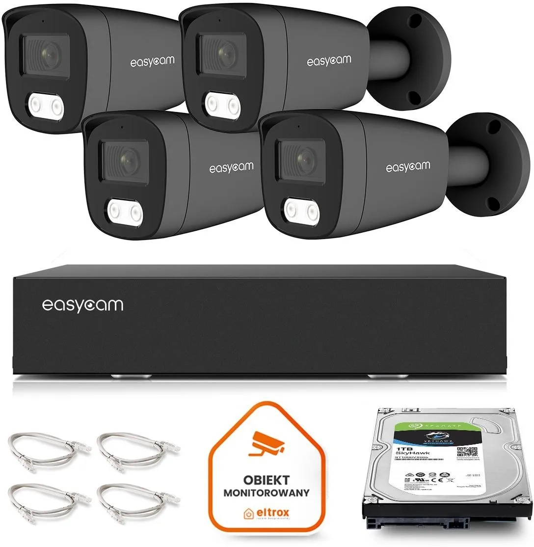 Zestaw do monitoringu IP Easycam 4 kamery z POE EC-IP-B5MP30DL-G 5MPx IR LED
