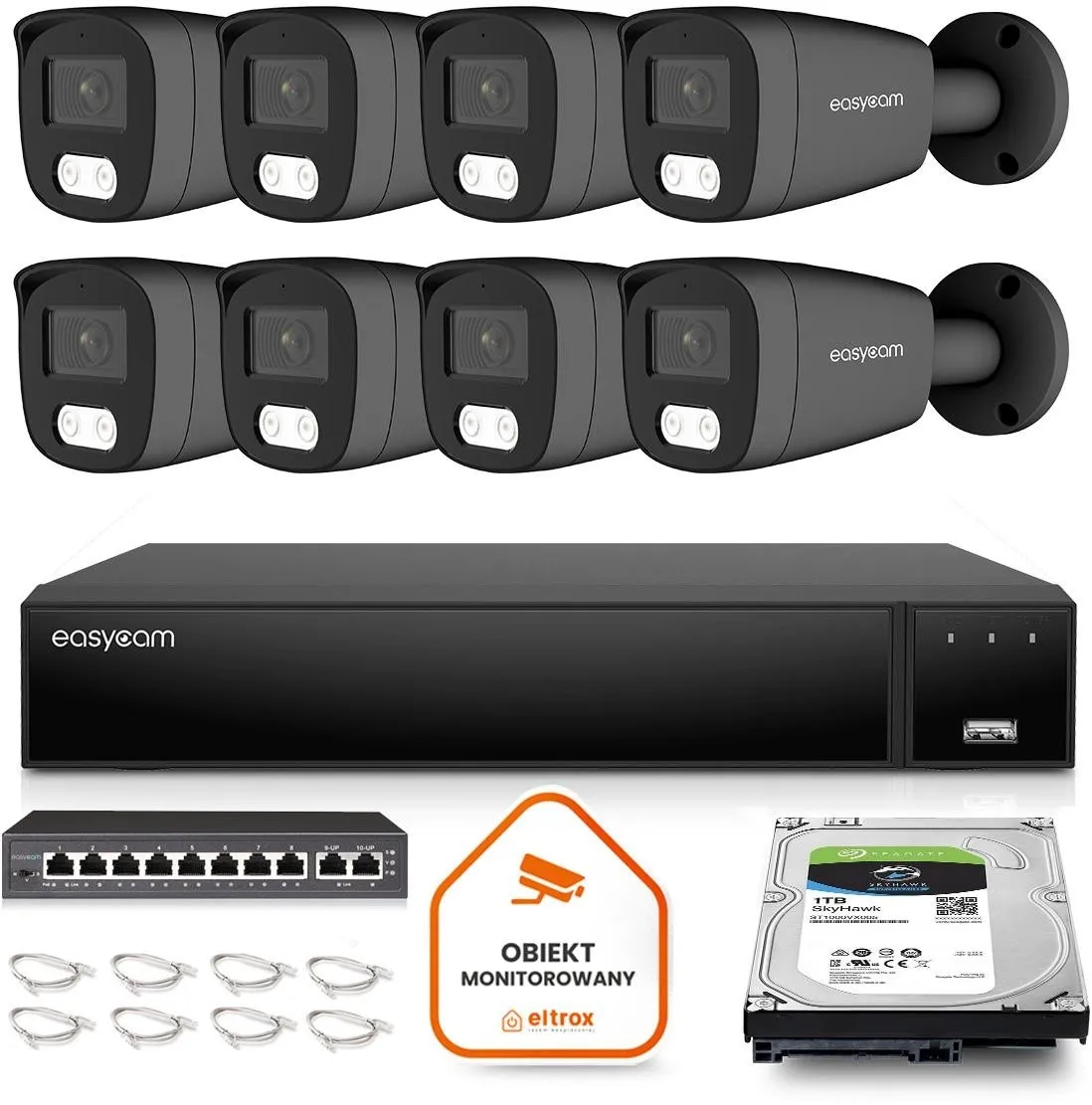 Zestaw do monitoringu IP Easycam 8 kamery z POE EC-IP-B5MP30DL-G 5MPx IR LED