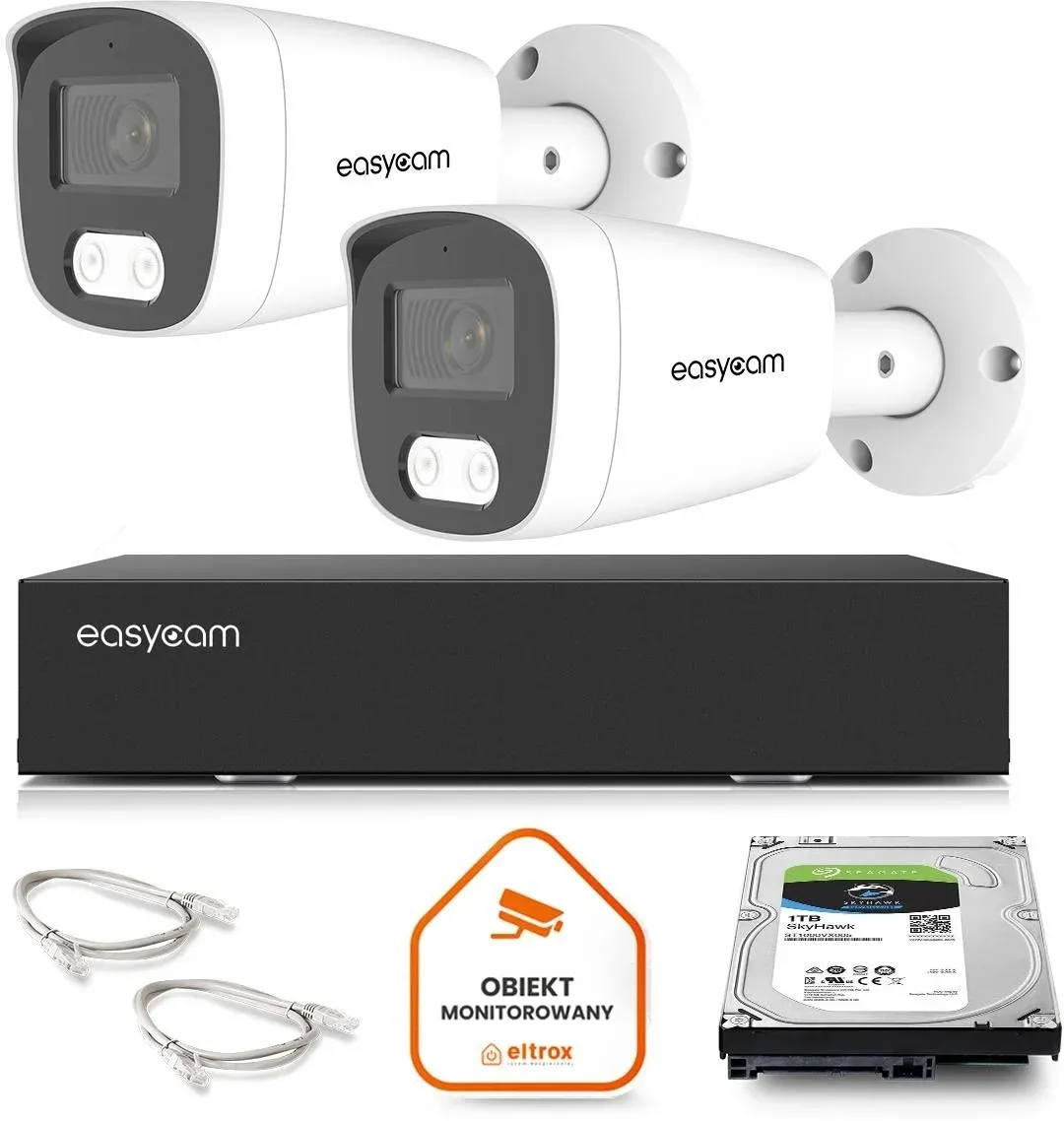 Zestaw do monitoringu IP Easycam 2 kamery z POE EC-IP-B5MP30DL-W 5MPx IR LED