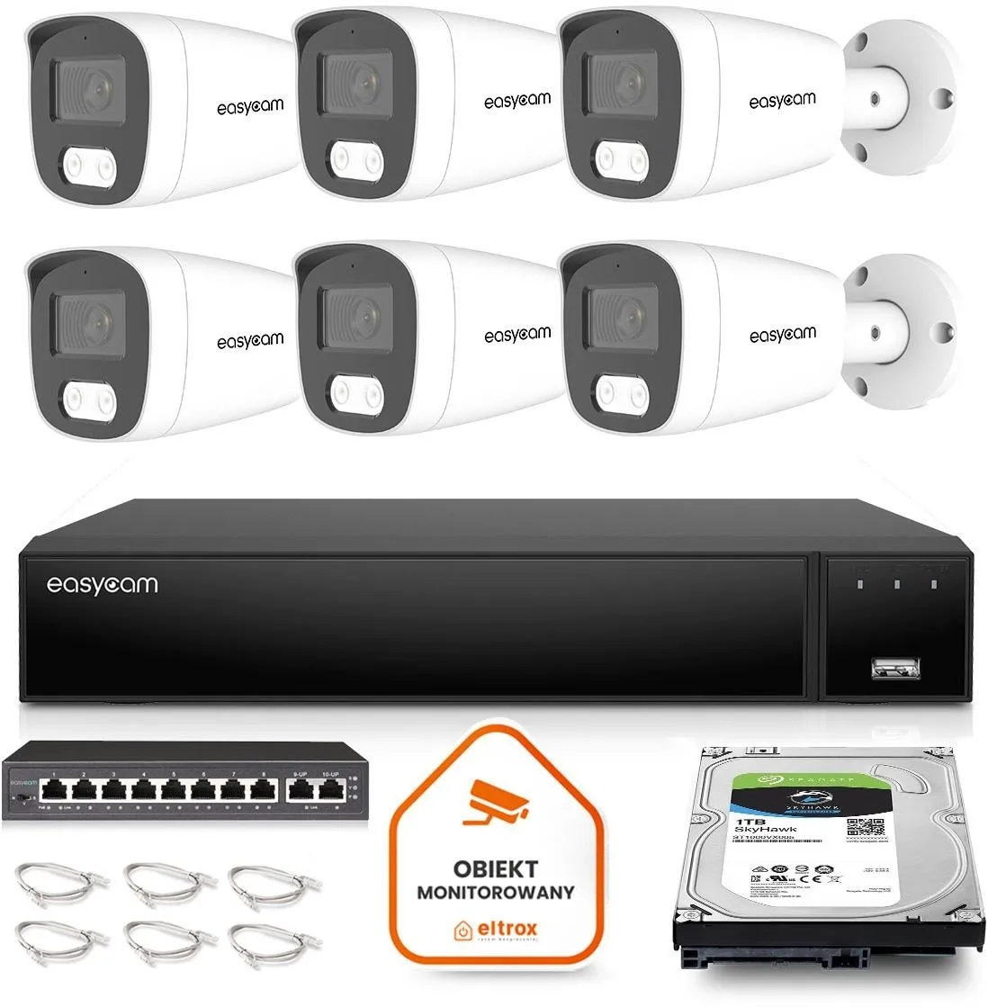 Zestaw do monitoringu IP Easycam 6 kamery z POE EC-IP-B5MP30DL-W 5MPx IR LED