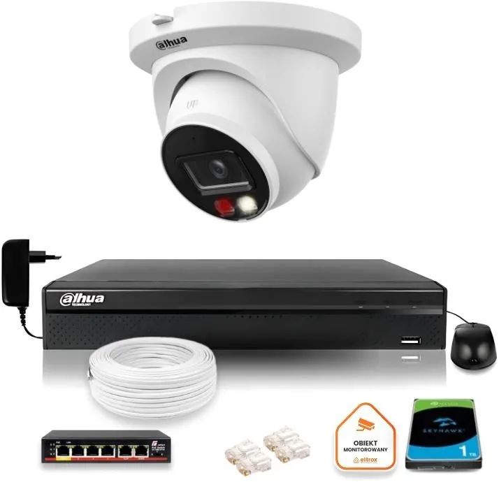 Zestaw monitoringu IP Dahua 2MPx Kamera z dualnym oświetleniem 30m