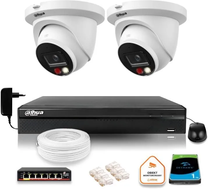 Zestaw monitoringu IP Dahua 2MPx 2 Kamery z dualnym oświetleniem 30m