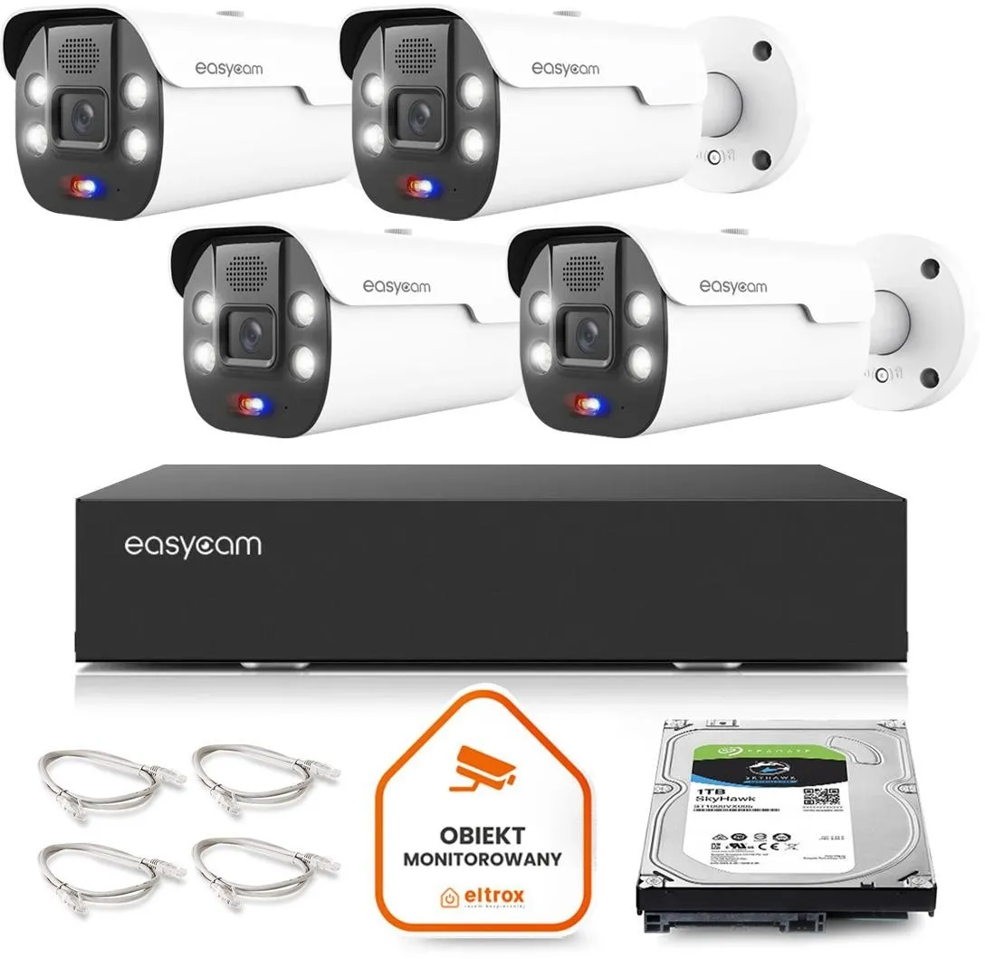 Zestaw monitoringu Easycam z 4 kamerami EC-IP-B5MP50DLT 5MPx z aktywnym odstraszaniem