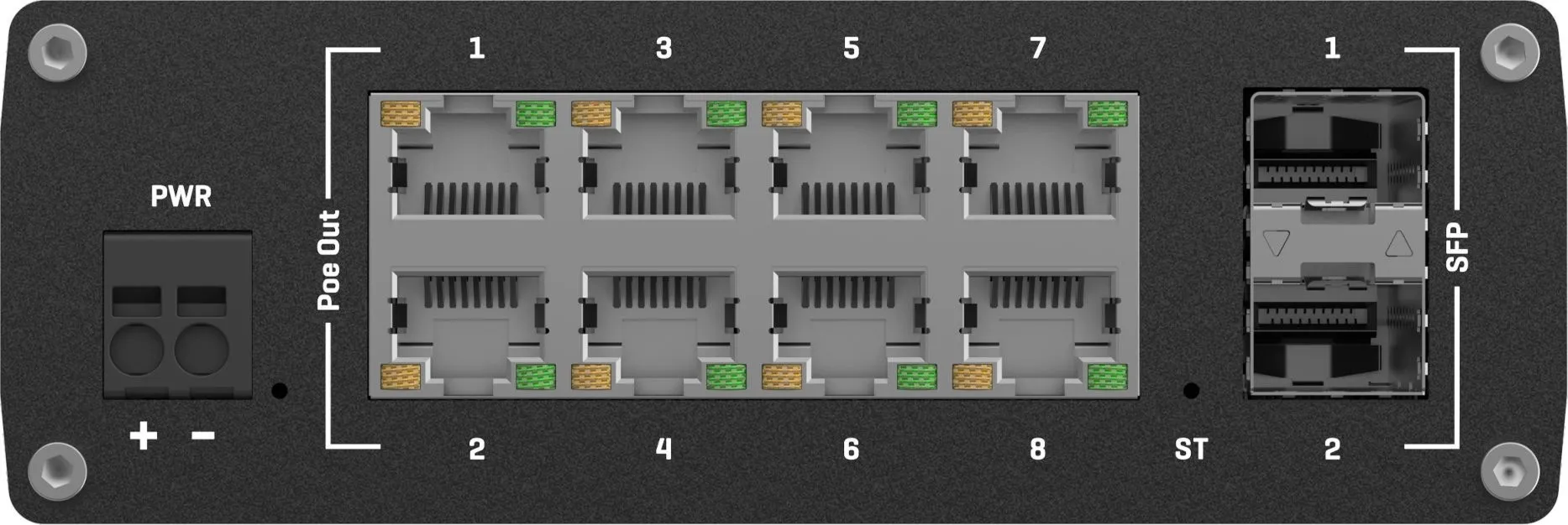 Teltonika TSW202 switch przemysłowy zarządzalny 8xFE 2xSFP PoE+ (TSW202000000) DIN