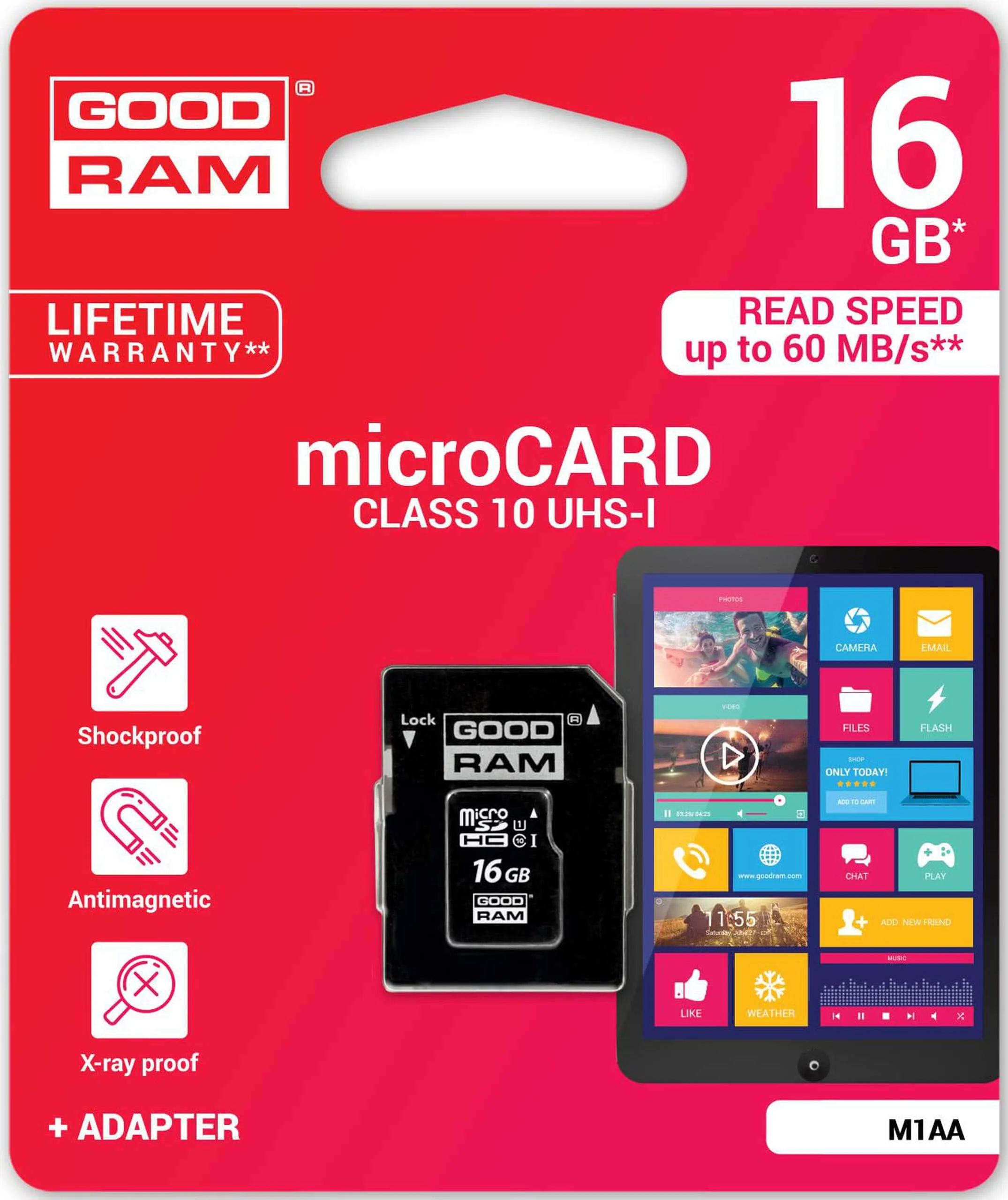 Karta pamięci micro SDHC 16GB GOODRAM klasa 10 UHS1 M1AA-0160R11