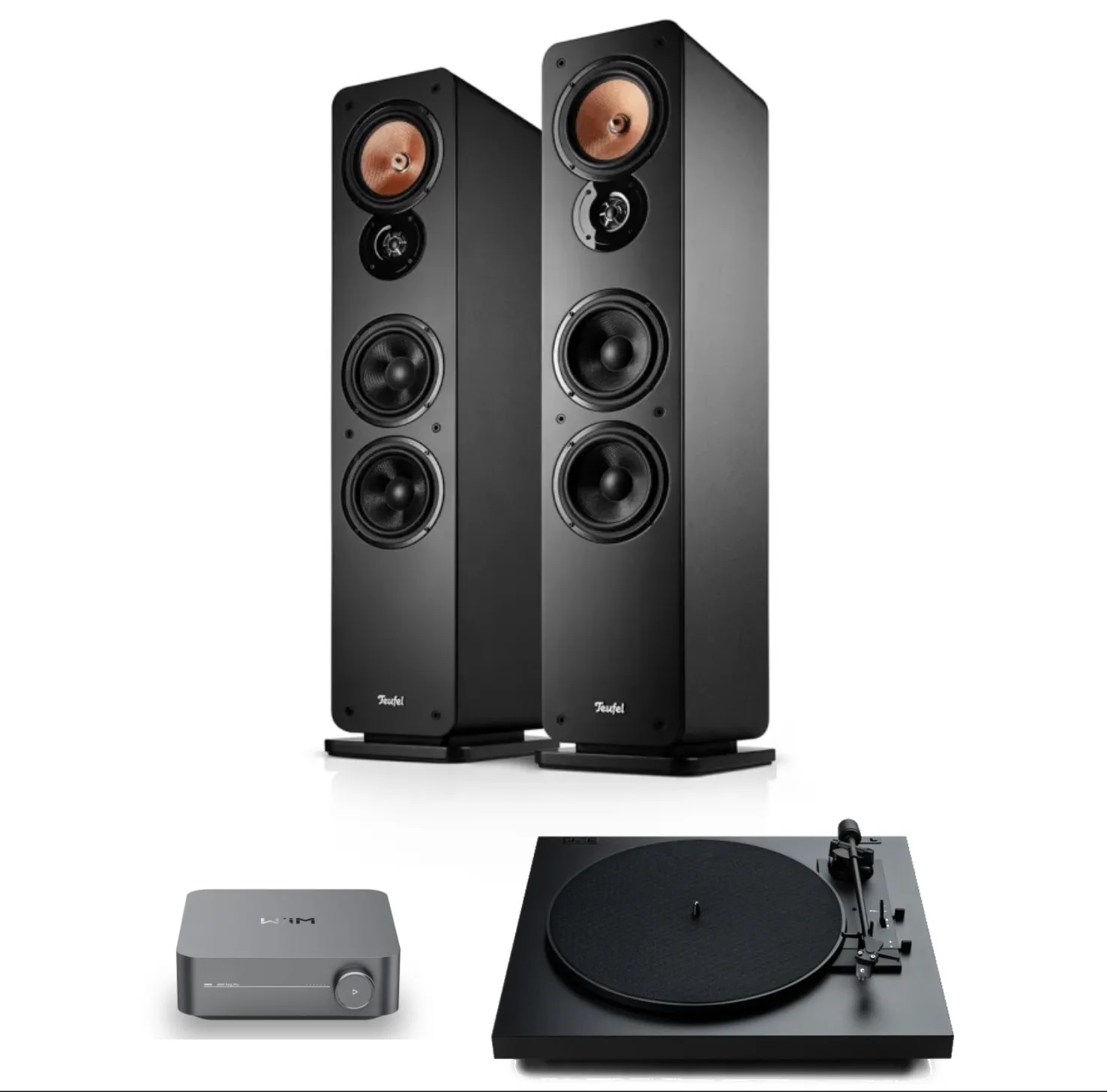 Teufel Ultima 40 MK4 + WiiM Amp Pro + Pro-Ject A 1.2 - gramofon półautomatyczny