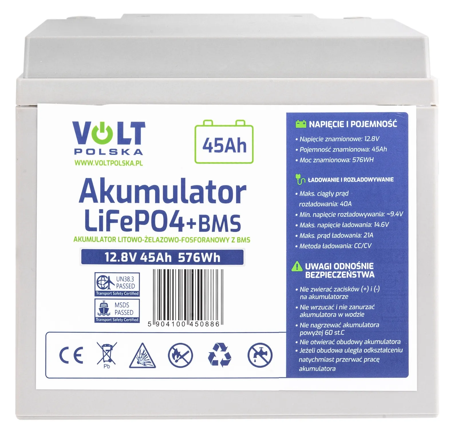 Akumulator LiFePo4 45Ah 40A 12V BMS VOLT POLSKA