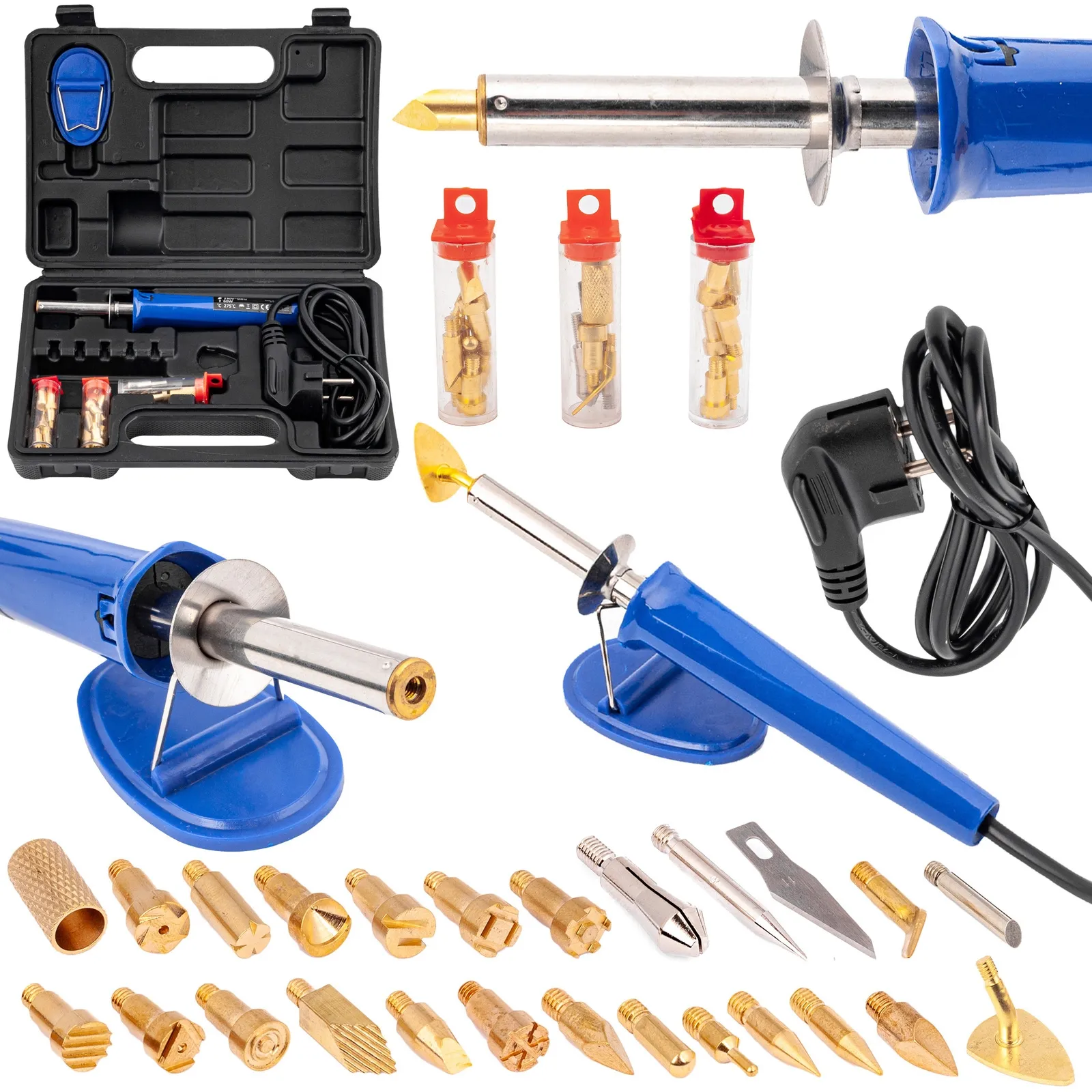 Lutownica wypalarka do drewna skóry z grotami 25 sztuki GEKO