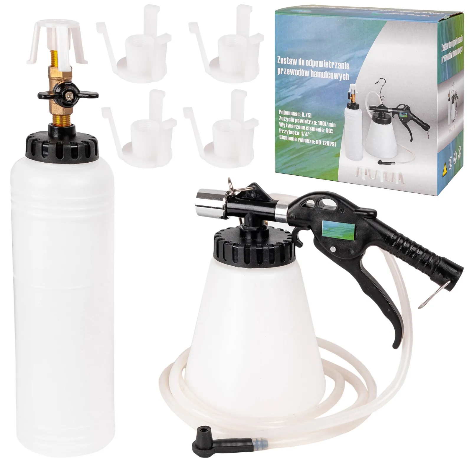 Zestaw do odpowietrzania hamulców 6-8 Bar + 4 adaptery GEKO