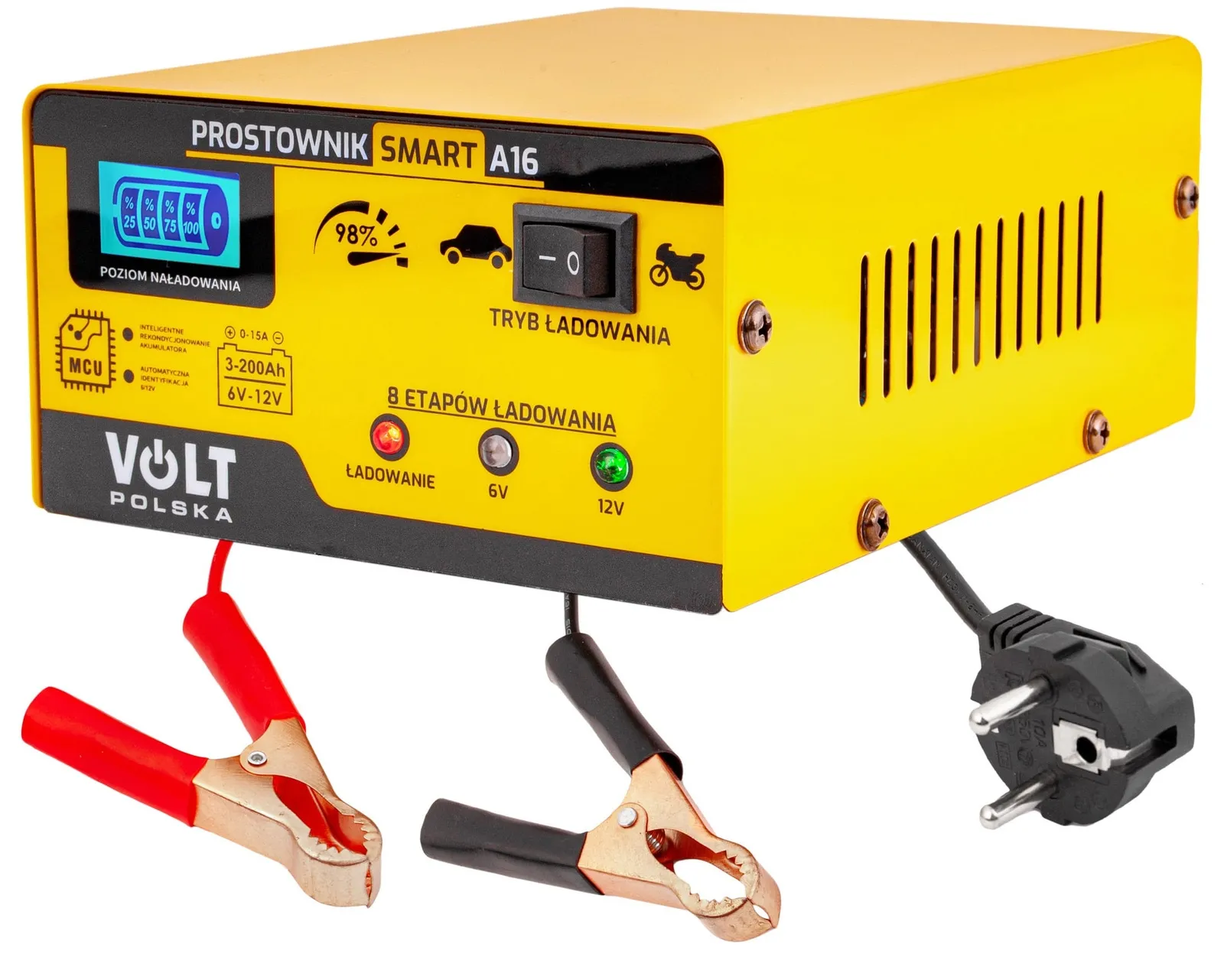 Prostownik ładowarka do akumulatora LCD 6/12V 15A SMART A16 VOLT POLSKA