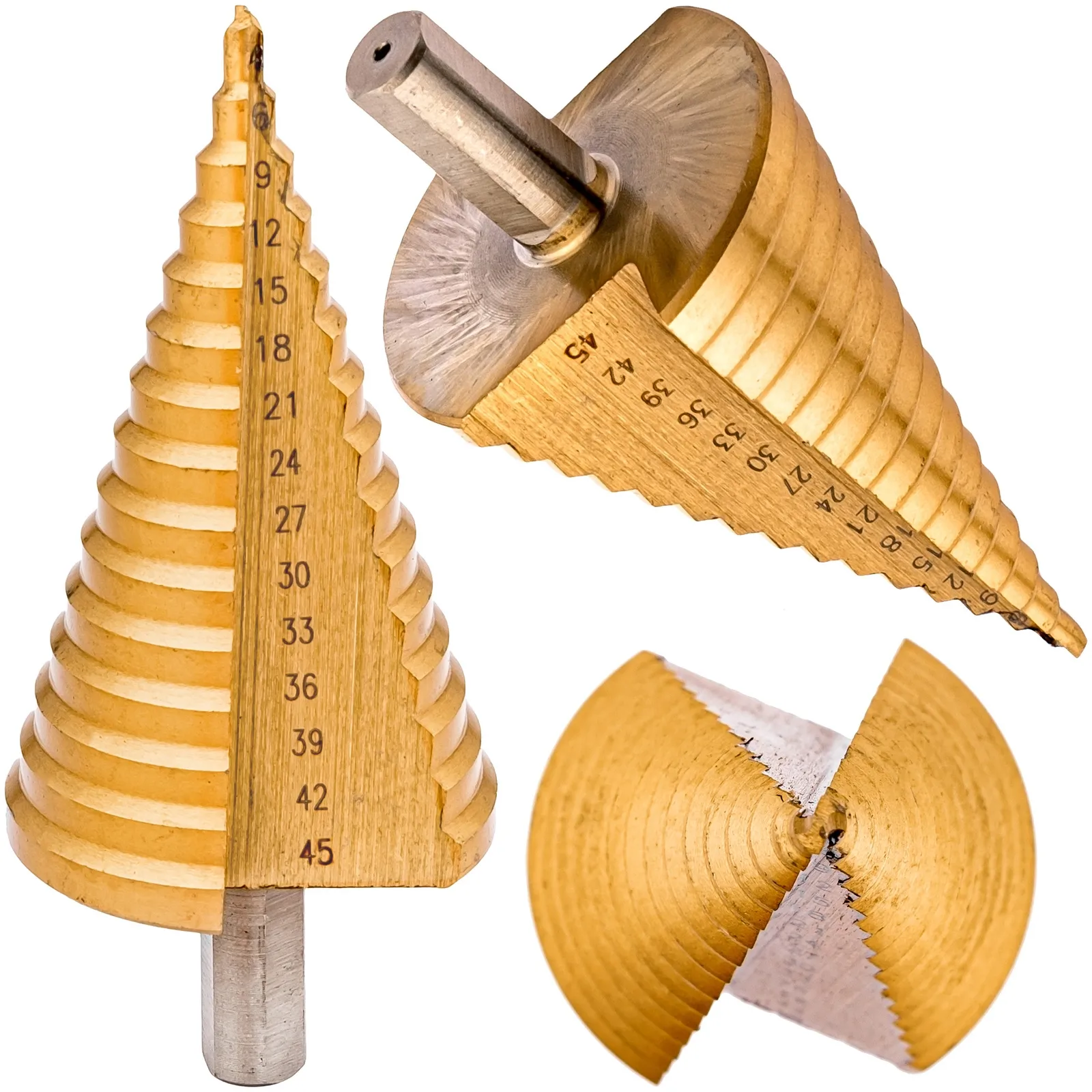 Wiertło stożkowe stopniowe tytanowe HSS 4-45 mm SILVER