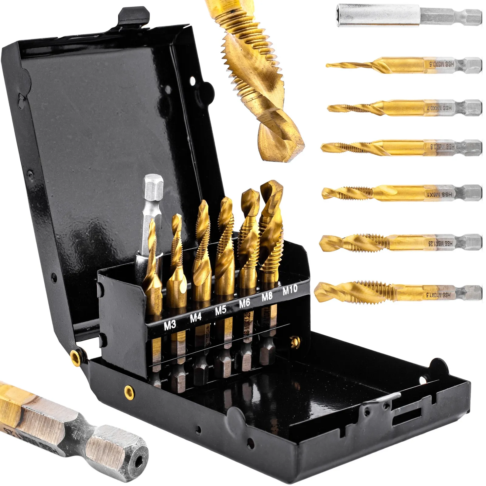 Zestaw wierteł gwintujących M3-M10 HSS z powłoką tytanową 6szt SILVER