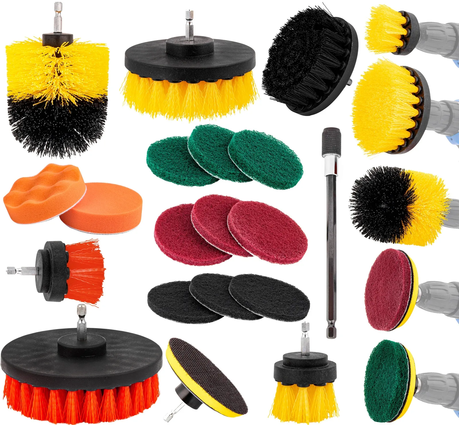 Szczotki czyszczące na wkrętarkę lub wiertarkę (zestaw XXL 22 elementów) SILVER