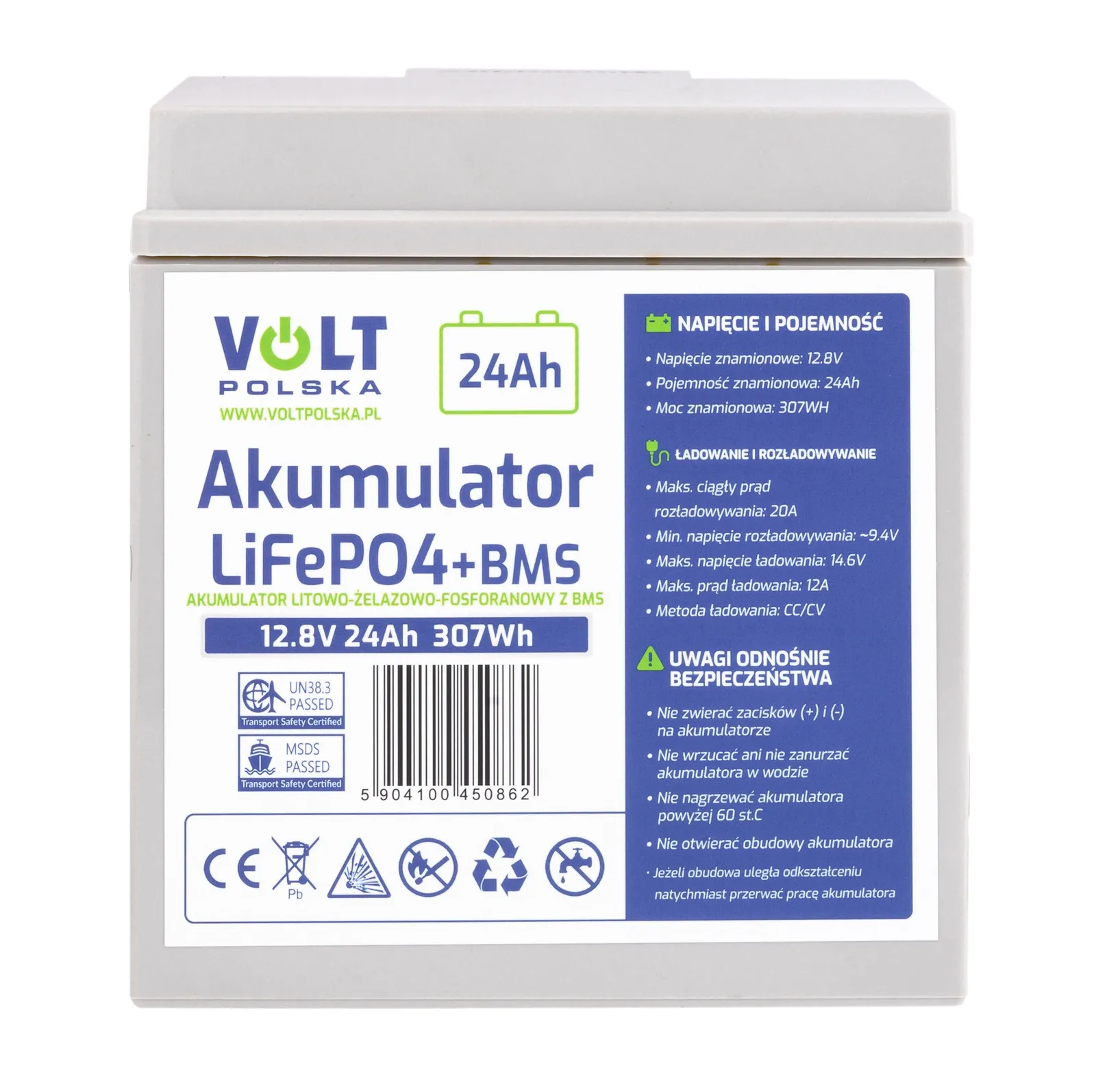 Akumulator LiFePo4 24Ah 20A 12V BMS VOLT POLSKA