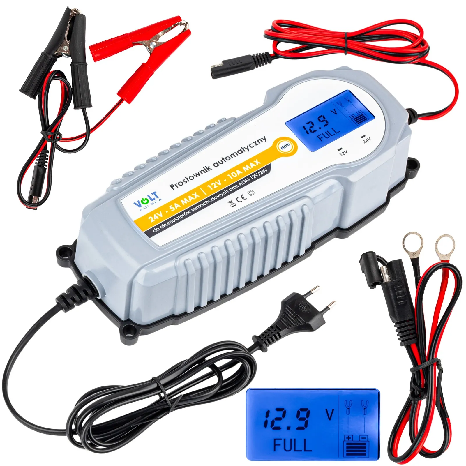 Prostownik ładowarka do akumulatora automatyczny 12-24V LCD 10A VOLT POLSKA