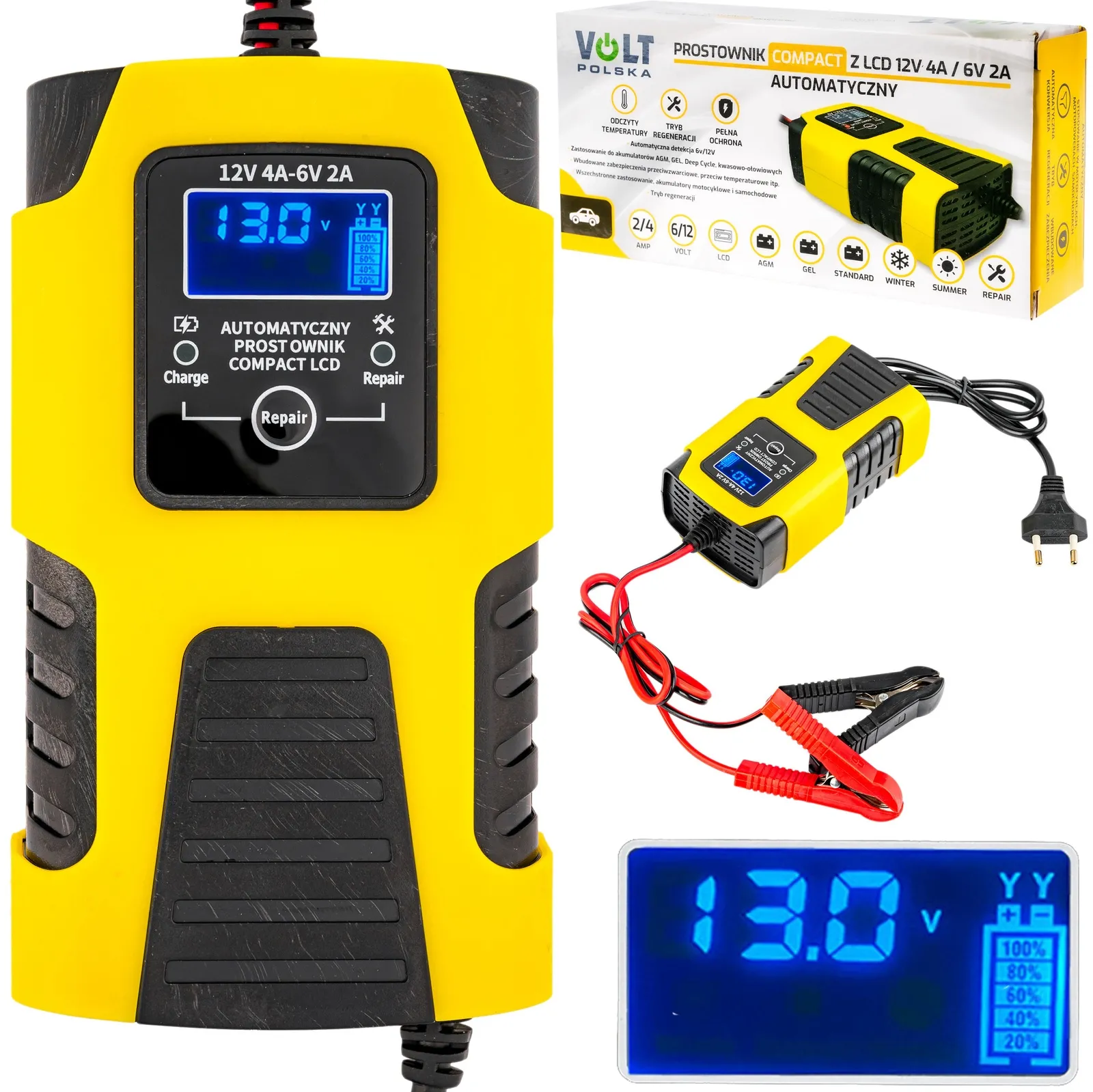 Prostownik automatyczny do akumulatora LCD 12V/6V 4A/2A VOLT POLSKA