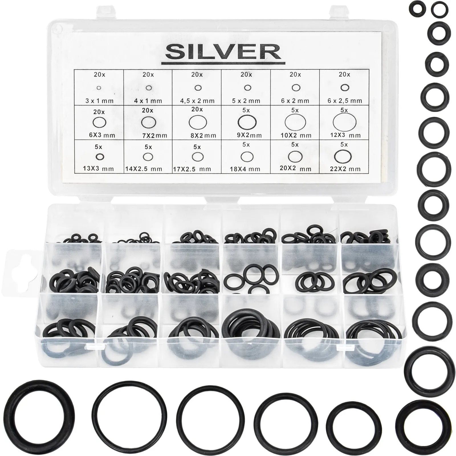 Oringi gumki uszczelki gumowe olejoodporne 225 sztuk SILVER