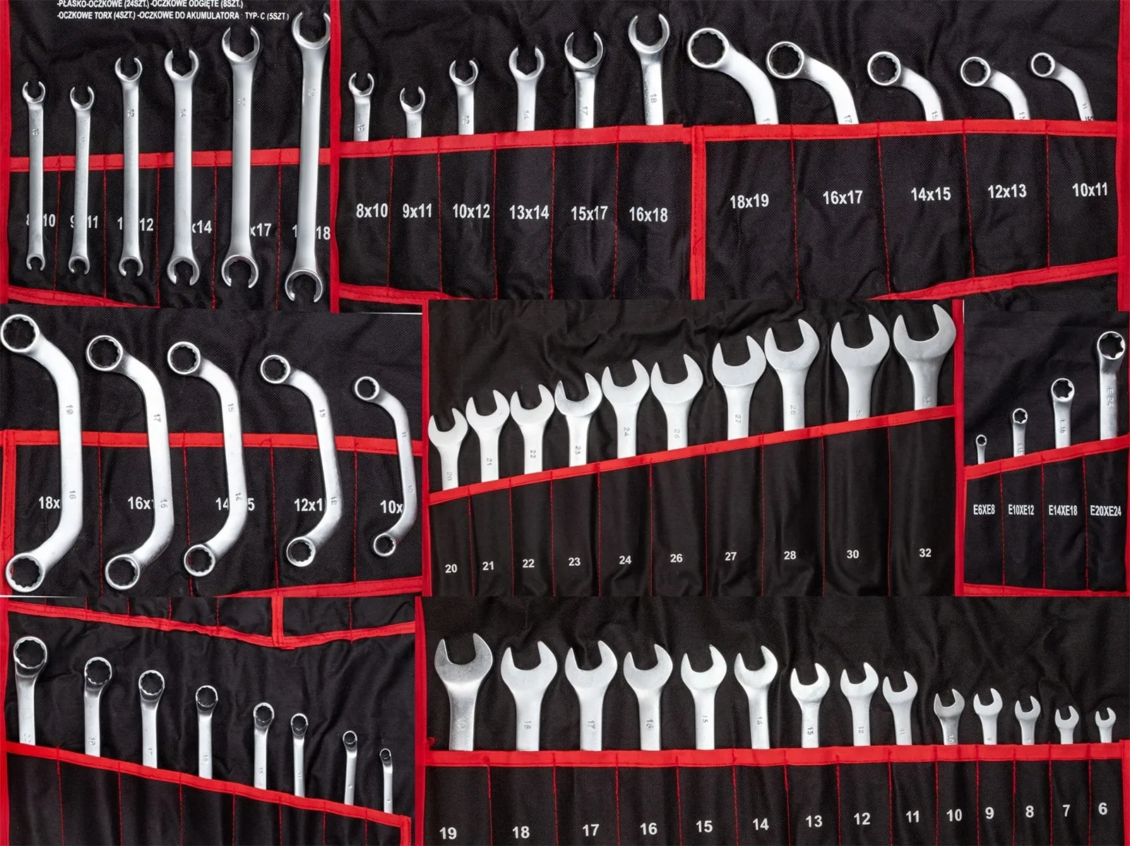 Klucze płasko oczkowe torx wygięte typ C półotwarte 47 sztuk (płachta)