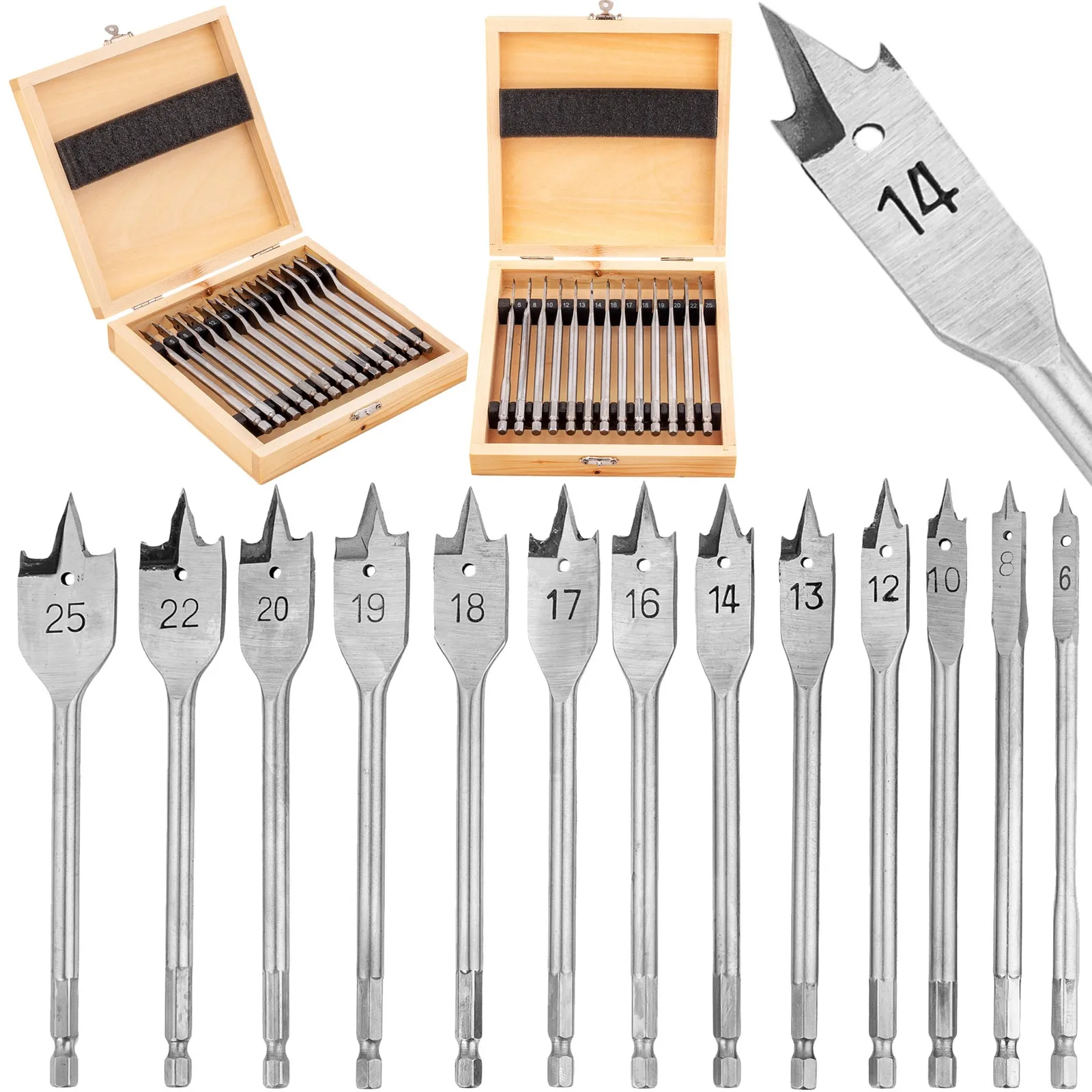 Wiertła do drewna łopatkowe piórkowe zestaw 6-25mm 13el