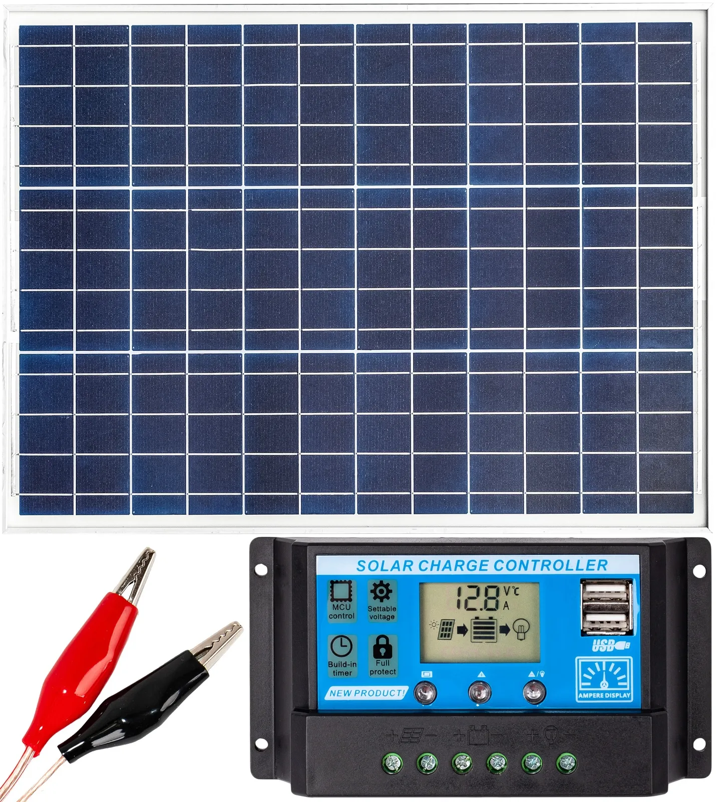 Zestaw solarny fotowoltaiczny 50W 12V (Panel solarny 50W, Regulator napięcia 20A) VOLT POLSKA