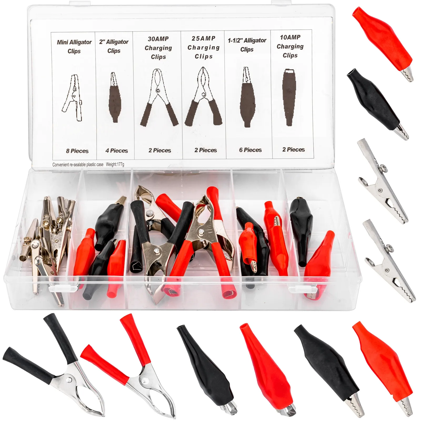 Zestaw krokodylków i złączek 24 elementy oraz sortownik ROCKFORCE