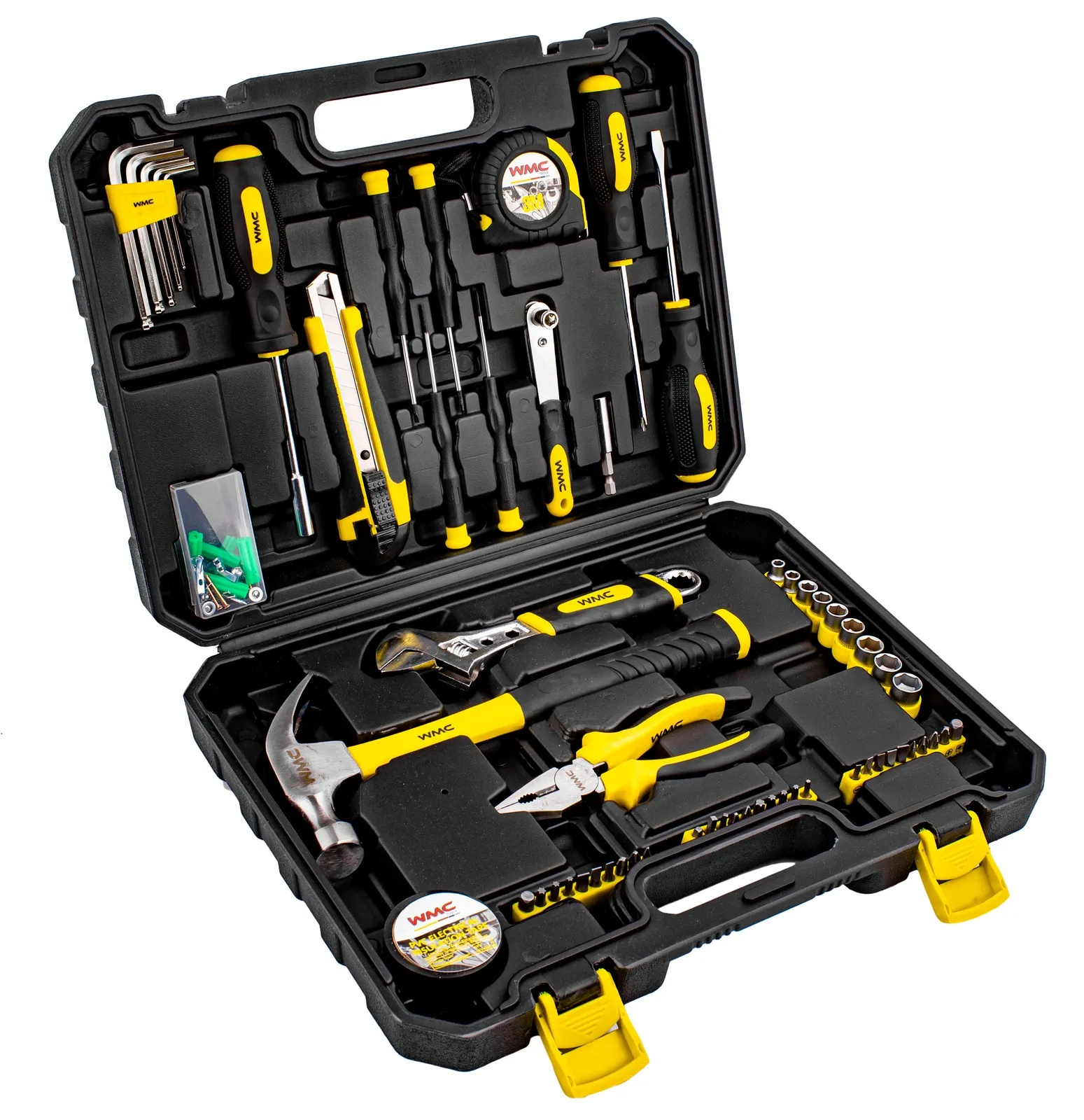 Zestaw narzędziowy klucze nasadowe wkrętaki bity 104 el WMC