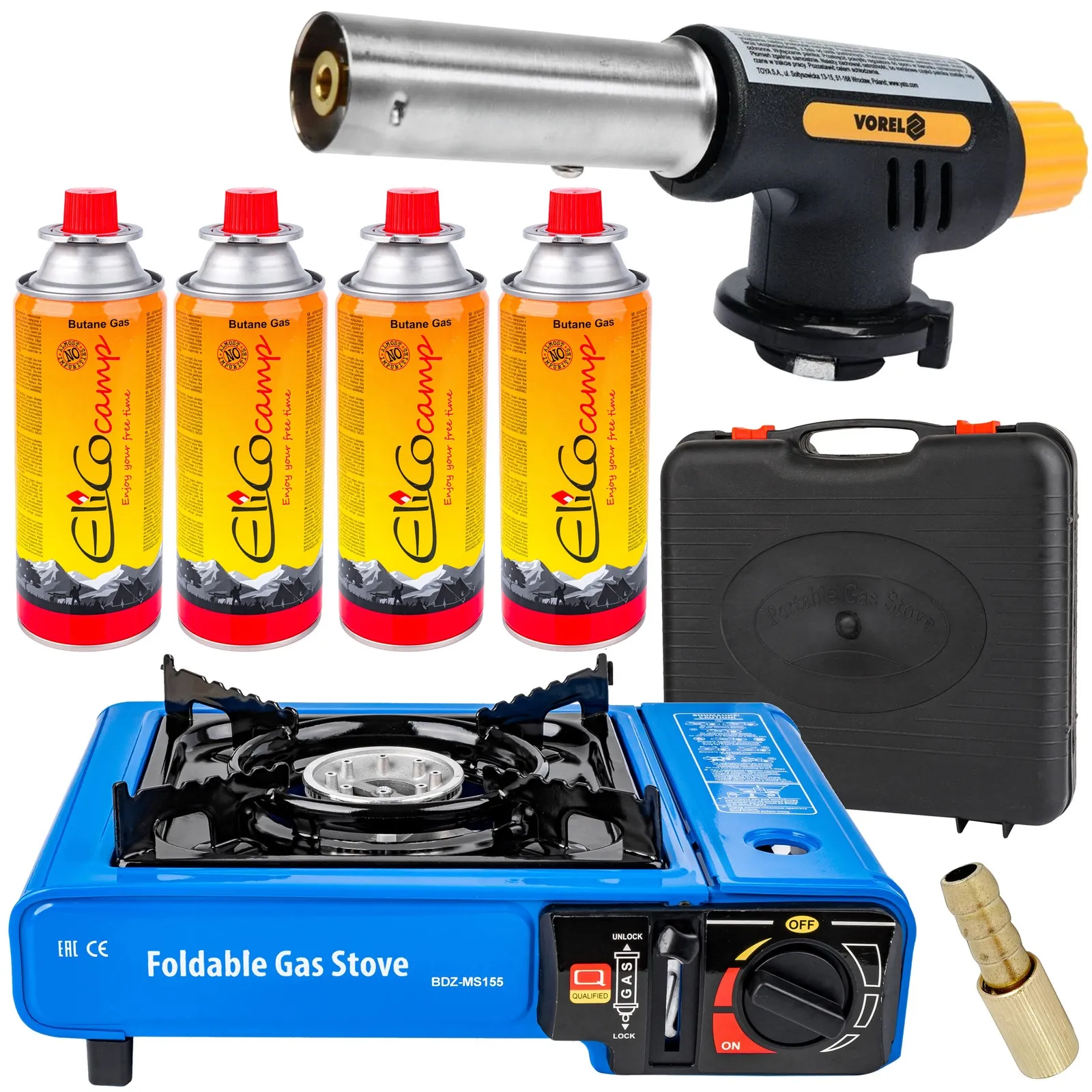 Kuchenka Gazowa Turystyczna Przenośna FORSAGE + Kartusze 4 x 400 ml + palnik YATO