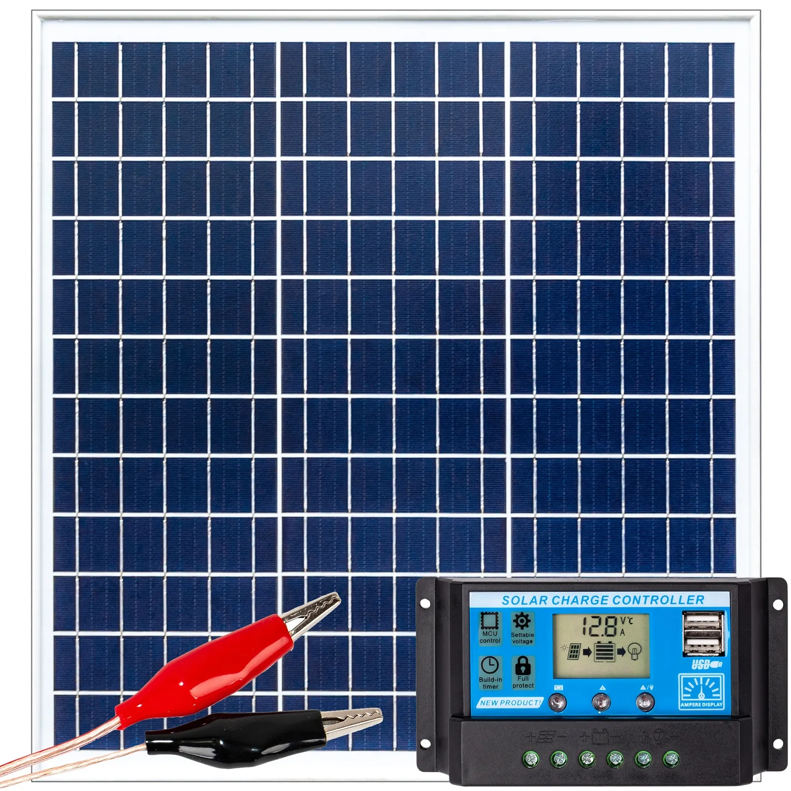 Zestaw solarny fotowoltaiczny 40W 12V (Panel solarny 40W, Regulator napięcia 20A) VOLT POLSKA