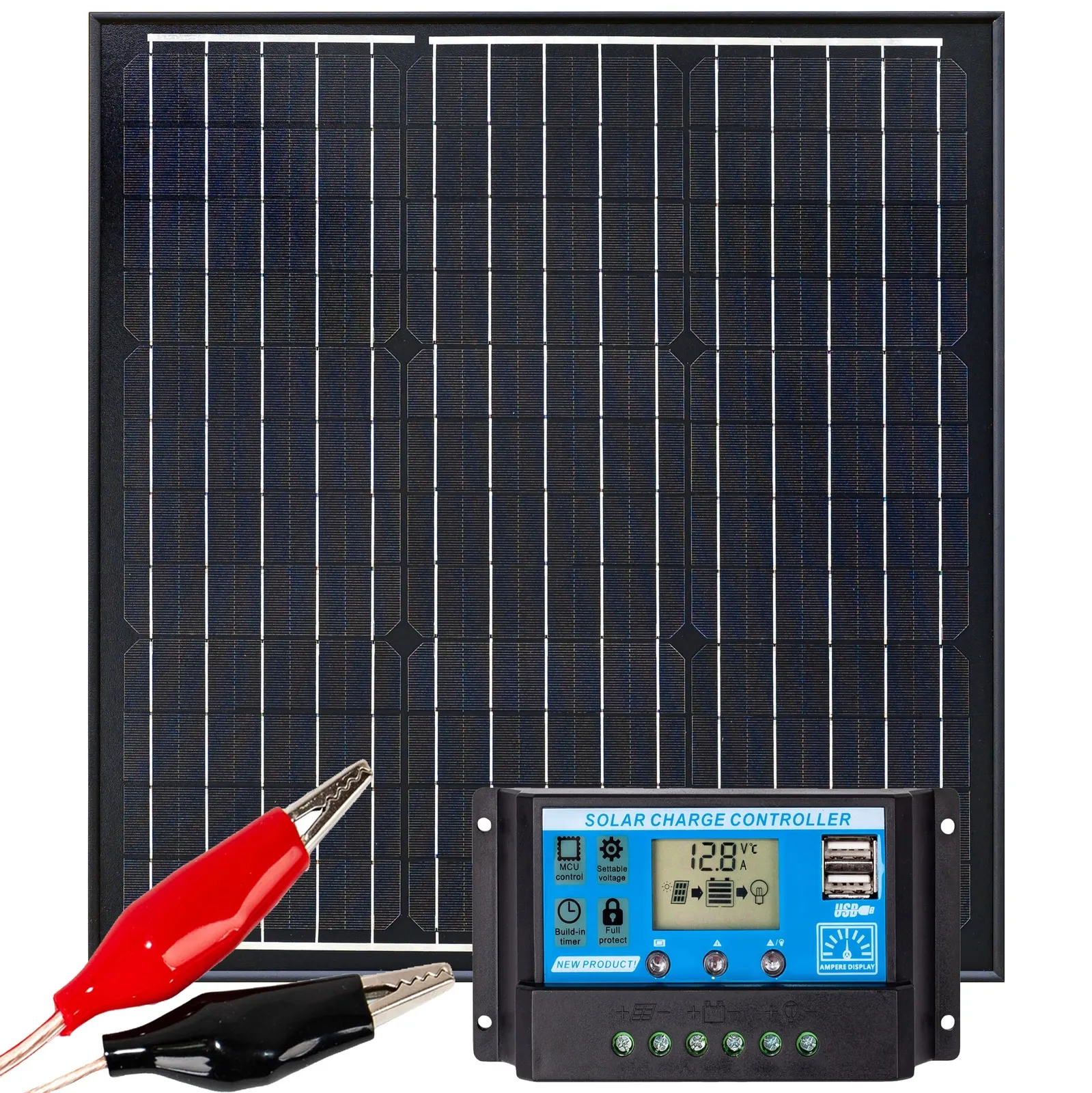 Zestaw solarny fotowoltaiczny 40W 12V BLACK (Panel solarny 40W, Regulator napięcia 20A) VOLT POLSKA