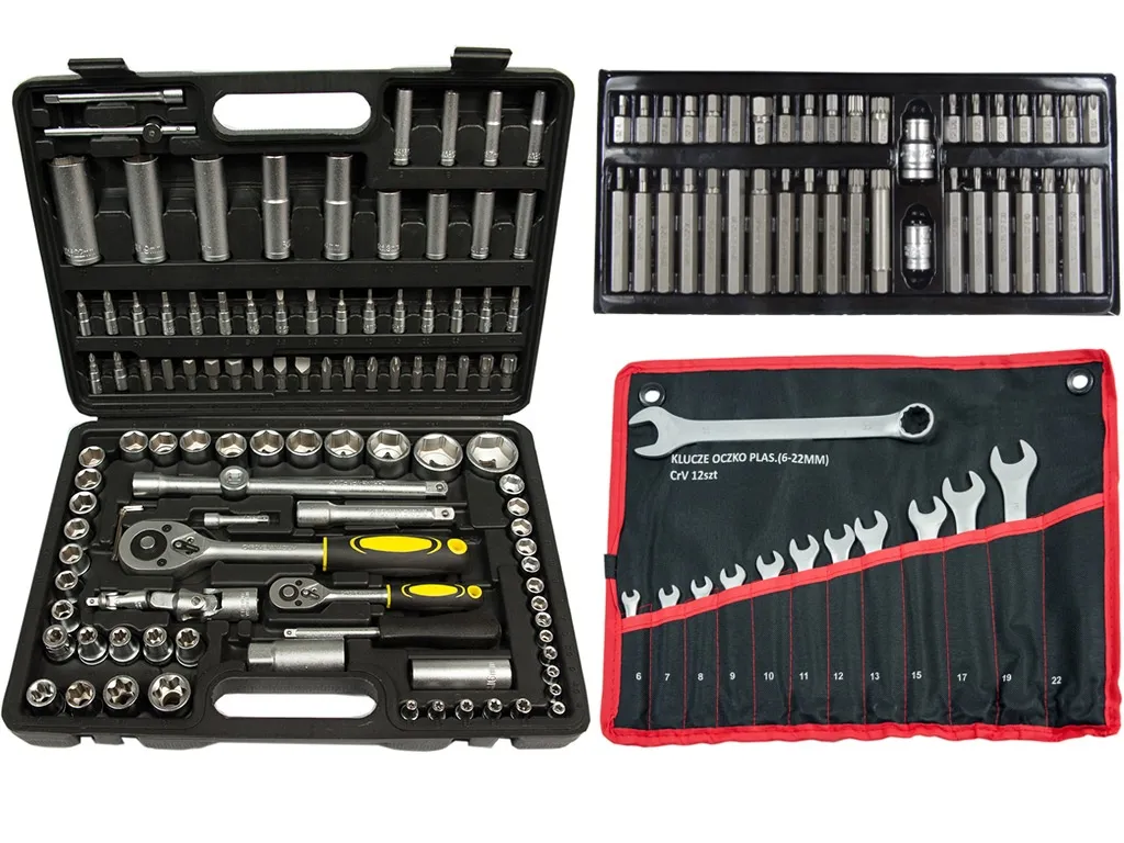 Zestaw Klucze Nasadowe 108el + Bity Torx 40el + Płasko-oczkowe 12el