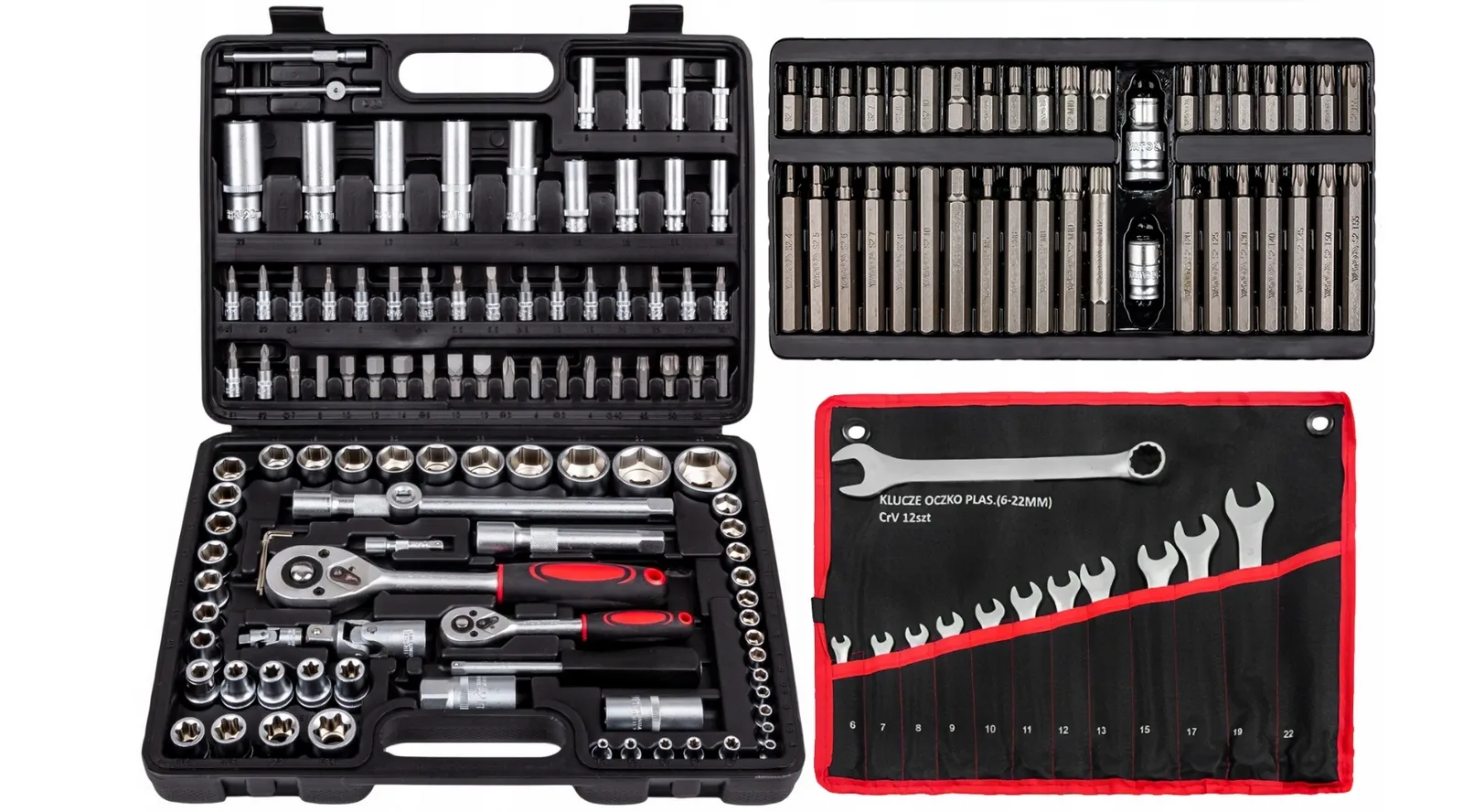 Zestaw Klucze Nasadowe 108el + Bity Torx 40el YATO + Płasko-oczkowe 12el