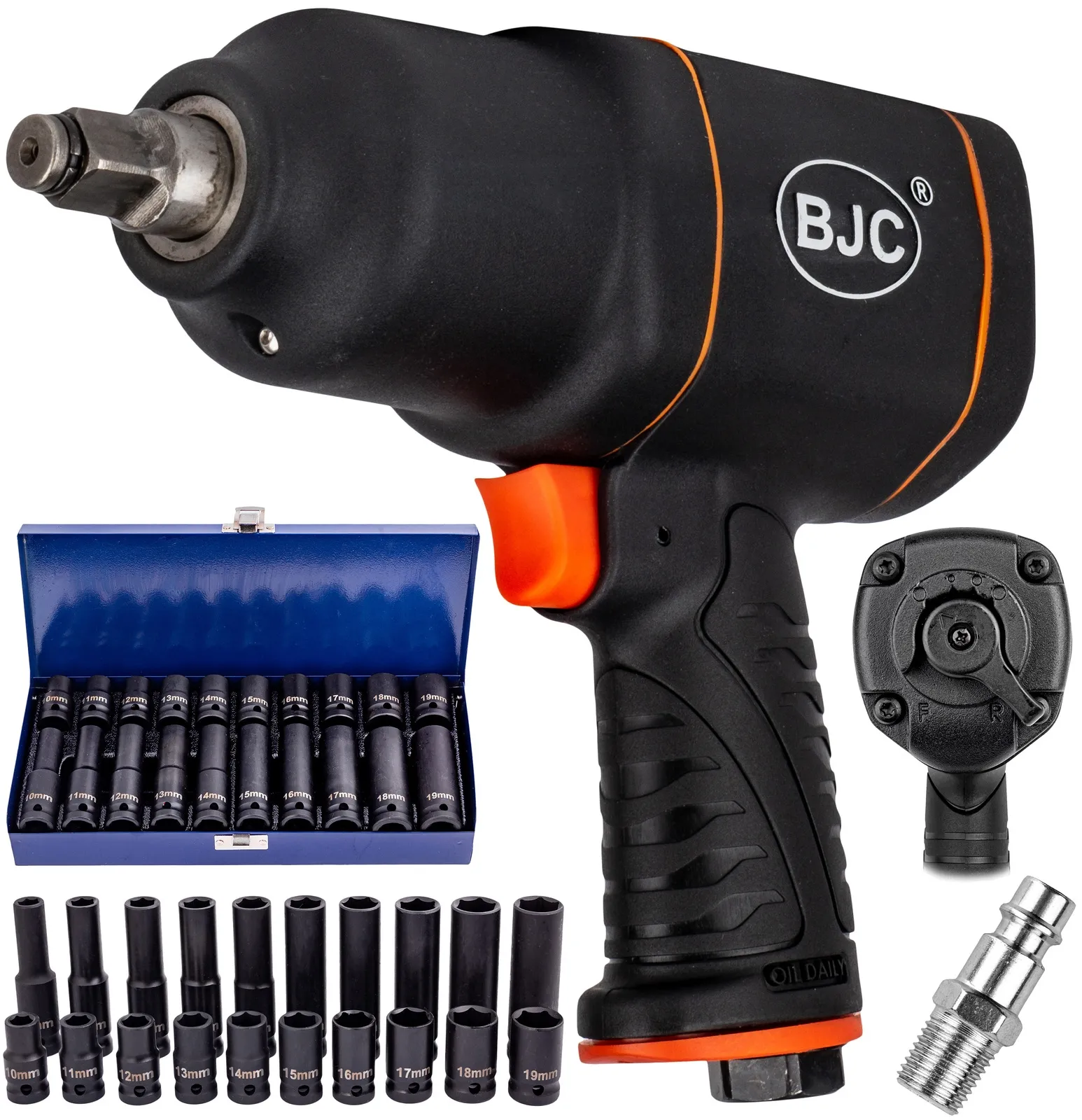 Klucz udarowy pneumatyczny kompozytowy 1/2" 1850Nm BJC +Nasadki 10-19mm 20szt.