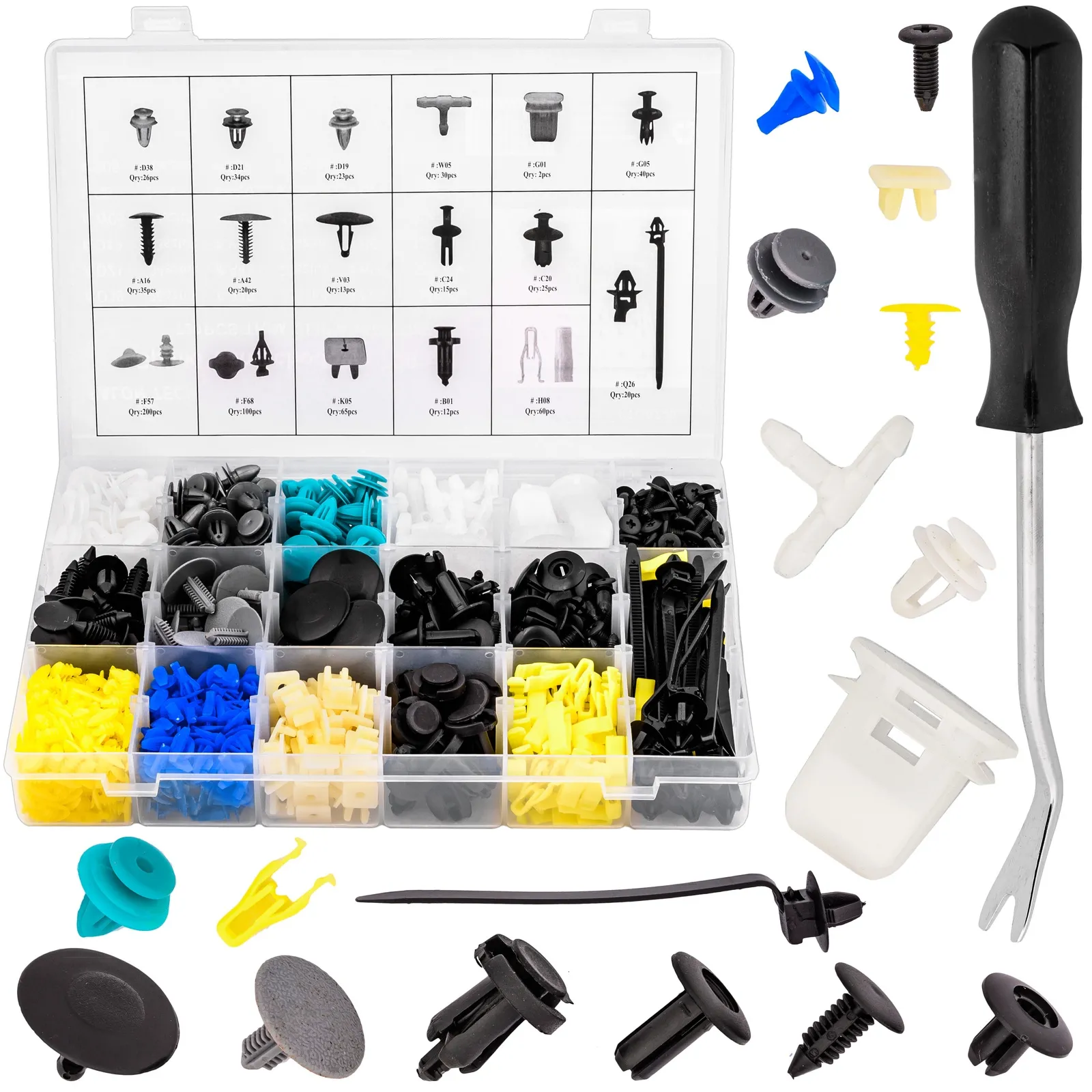 Spinki samochodowe klipsy kołki do tapicerki 730 szt + ściągacz do kołków FALON-TECH