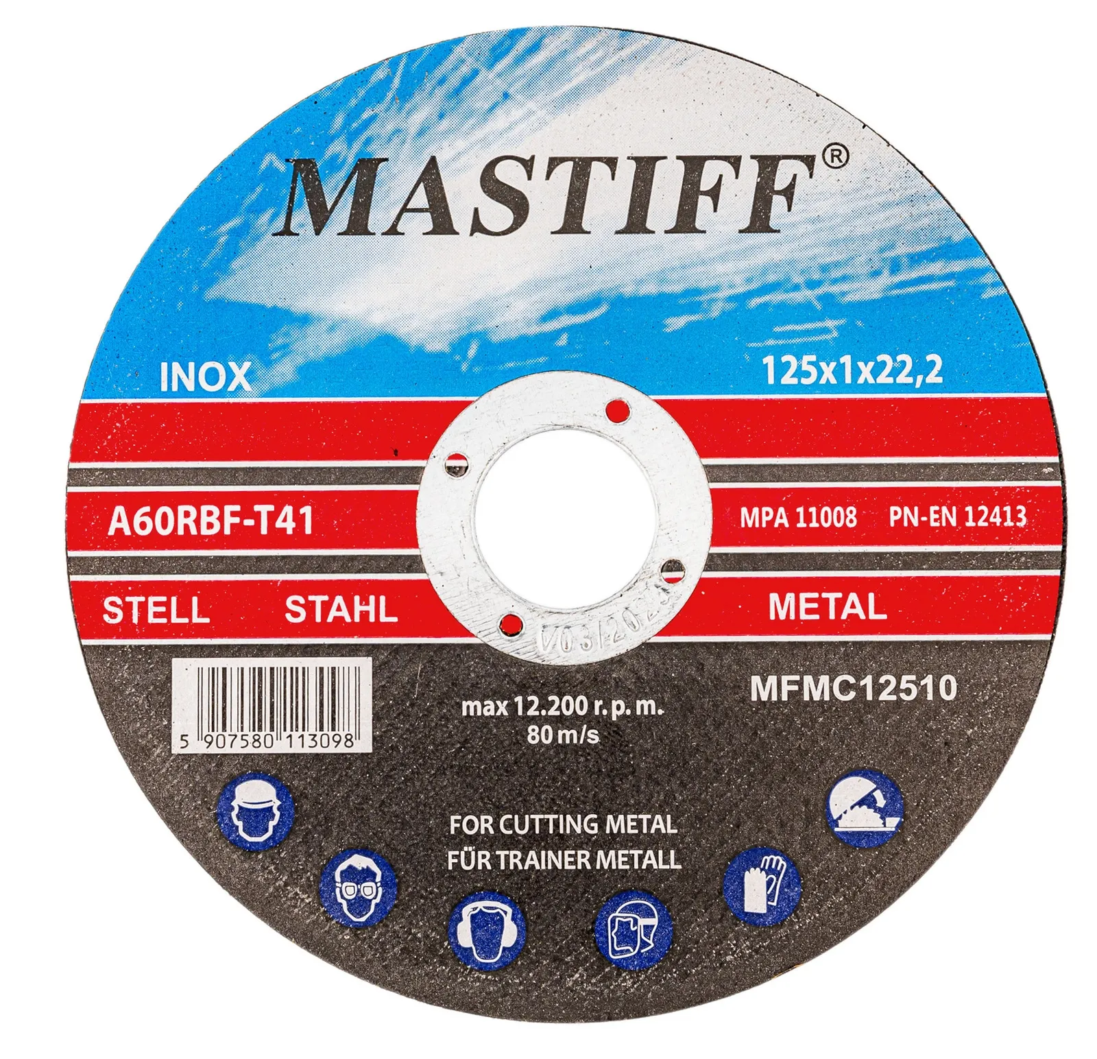 Tarcza do cięcia metalu stali 125x1,0x22.23mm zestaw 5 sztuk MASTIFF