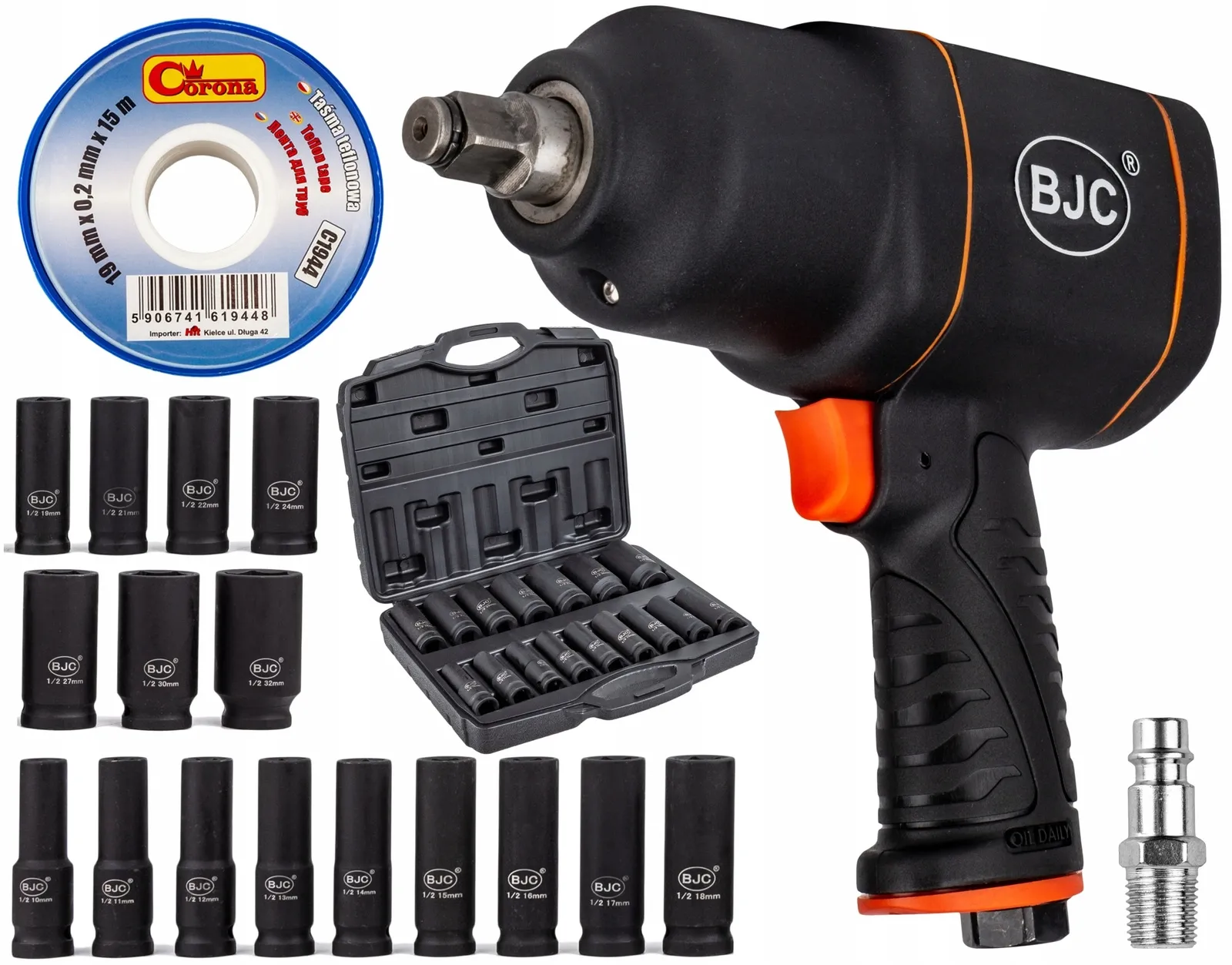 Klucz udarowy pneumatyczny kompozytowy 1/2" 1850Nm BJC + Nasadki 10-32mm