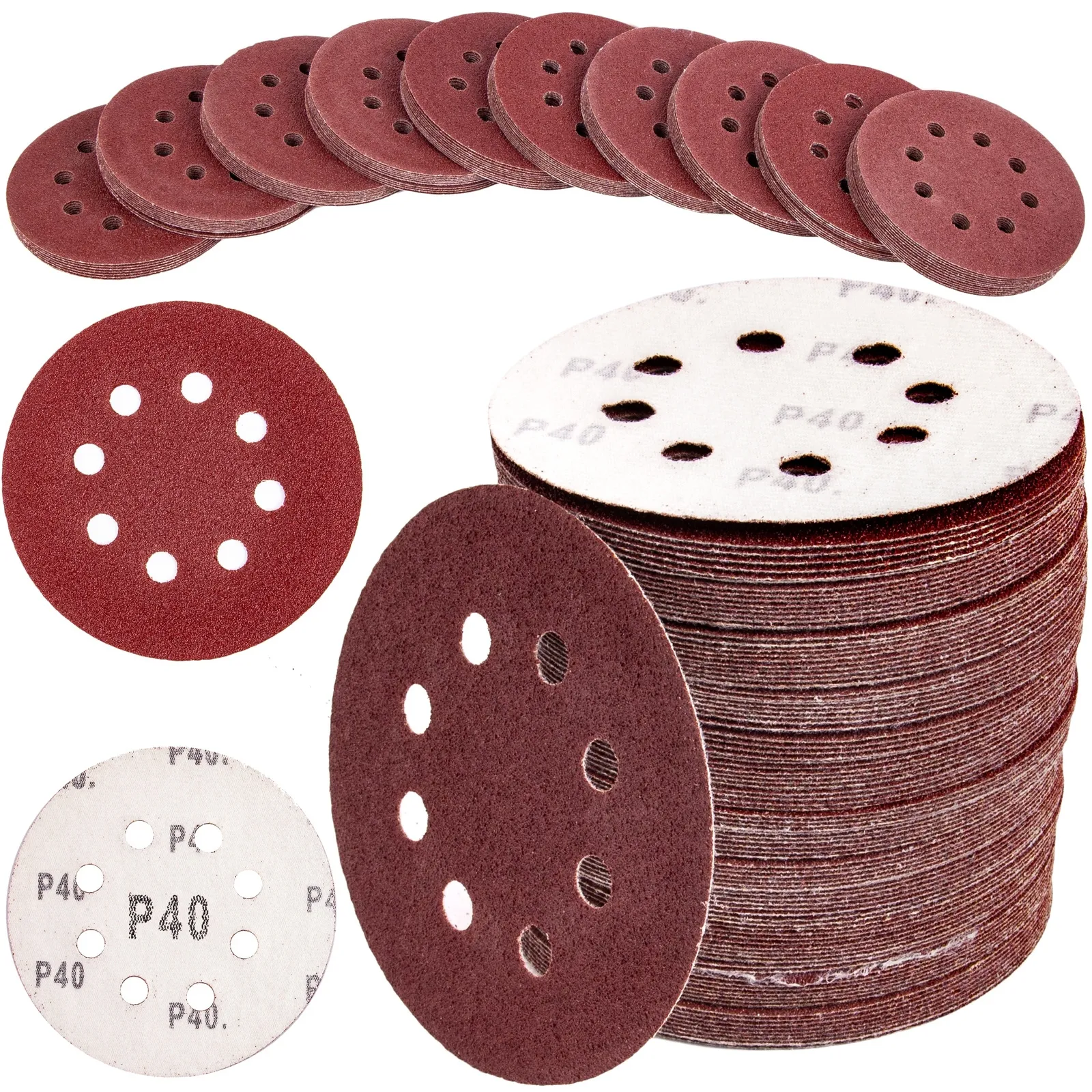 Papier ścierny na rzep krążek dysk z dziurami 125mm P40 100szt SILVER