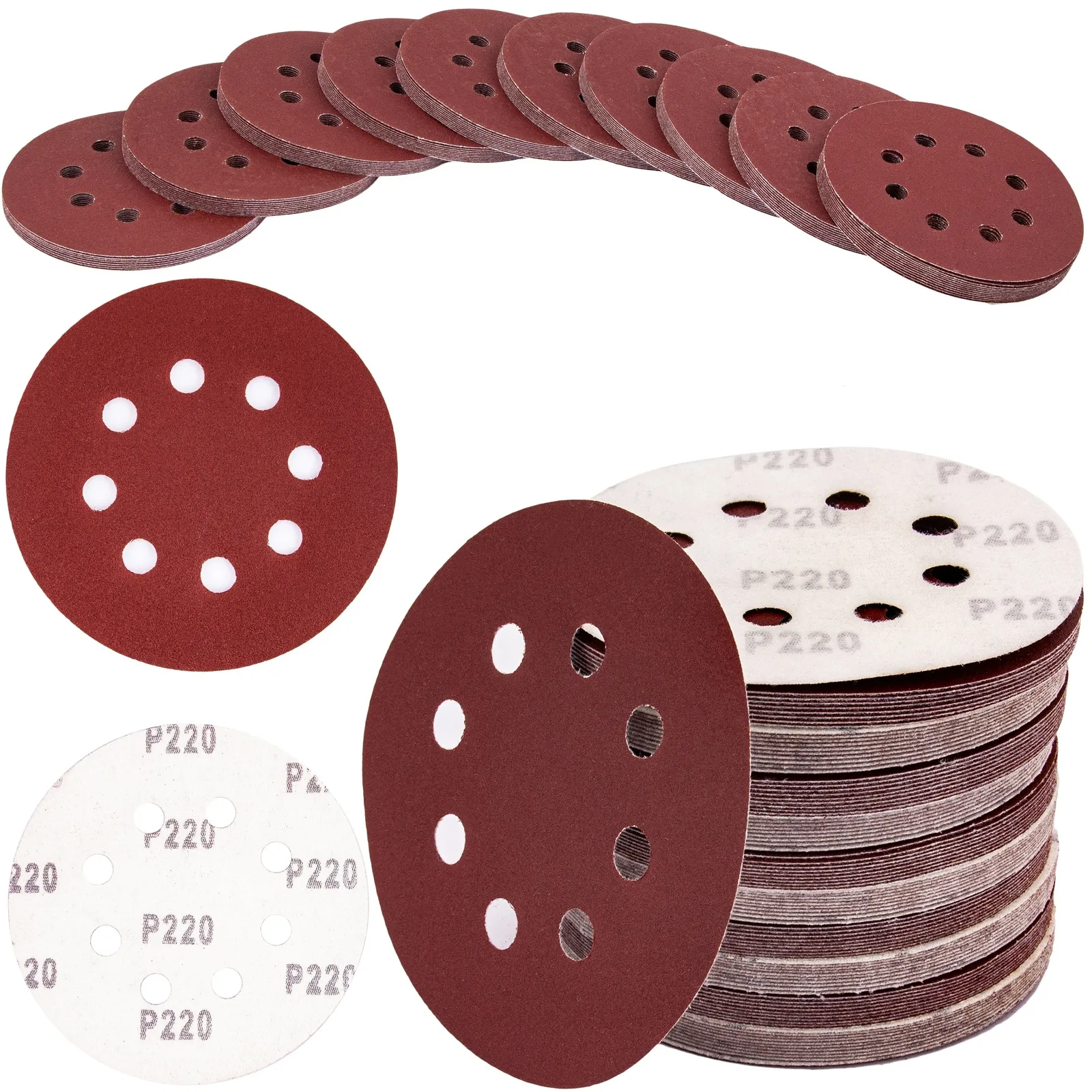 Papier ścierny na rzep krążek dysk z dziurami 125mm P220 100szt SILVER