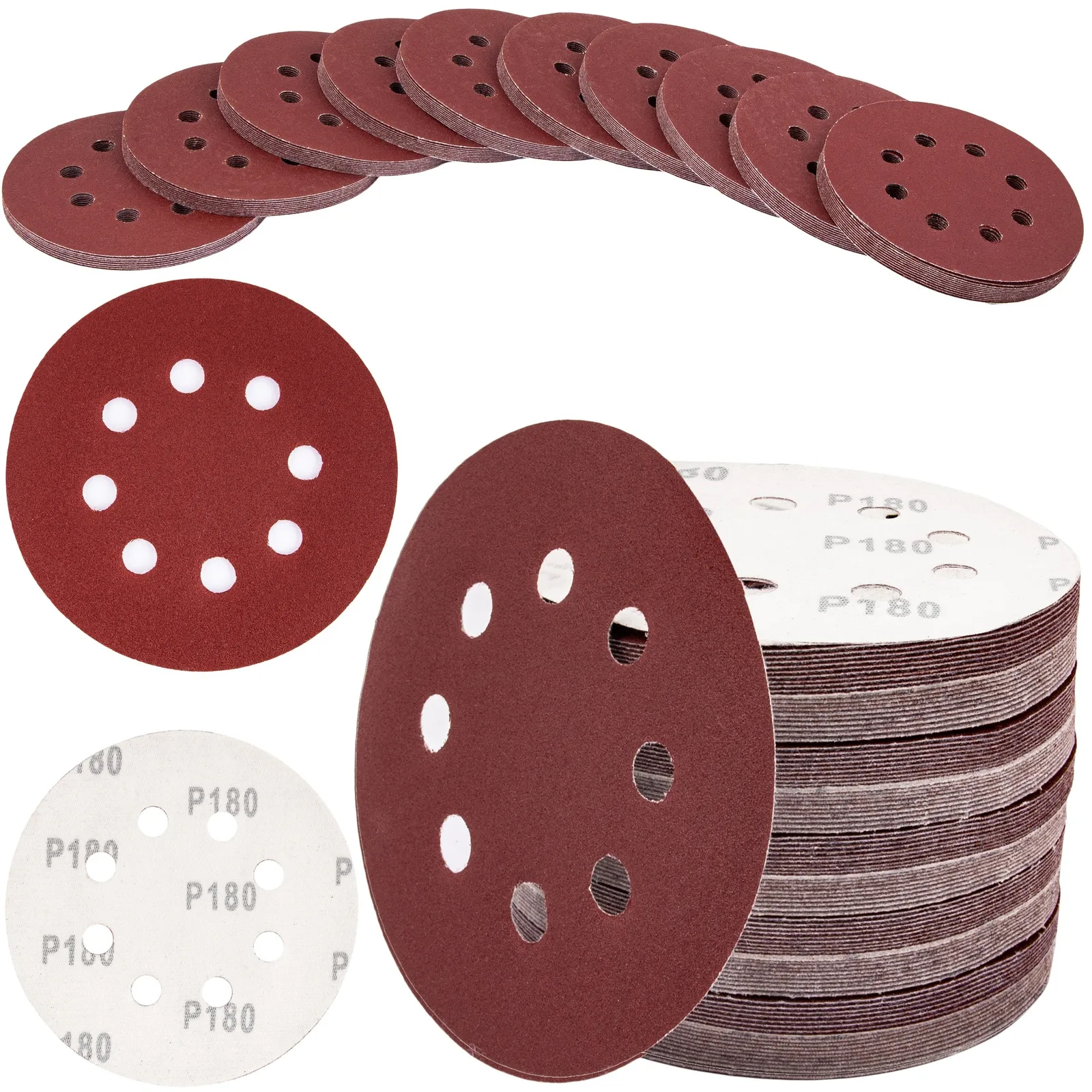 Papier ścierny na rzep krążek dysk z dziurami 125mm P180 100szt SILVER